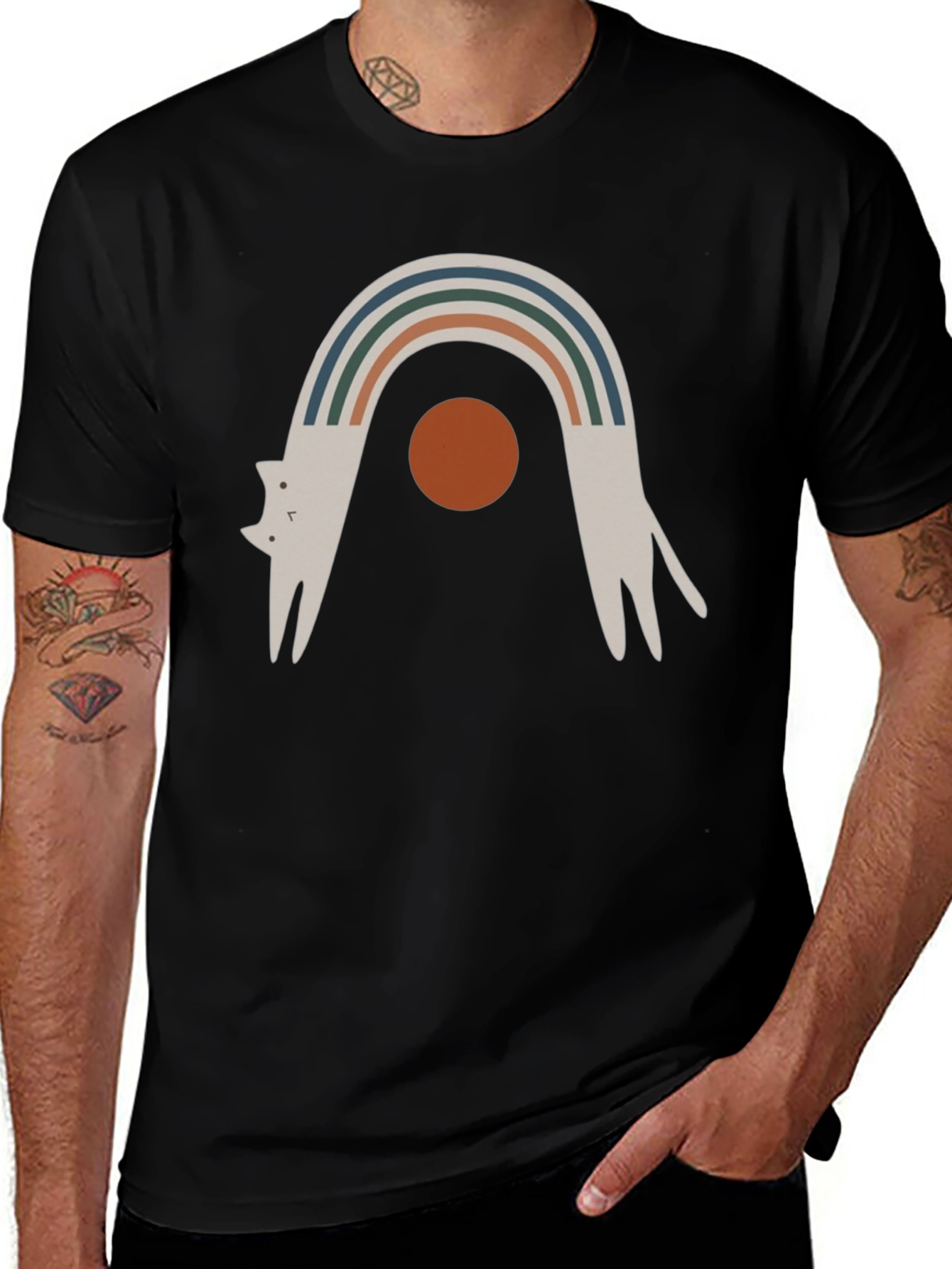 Arched Cat Graphic Tee - Black