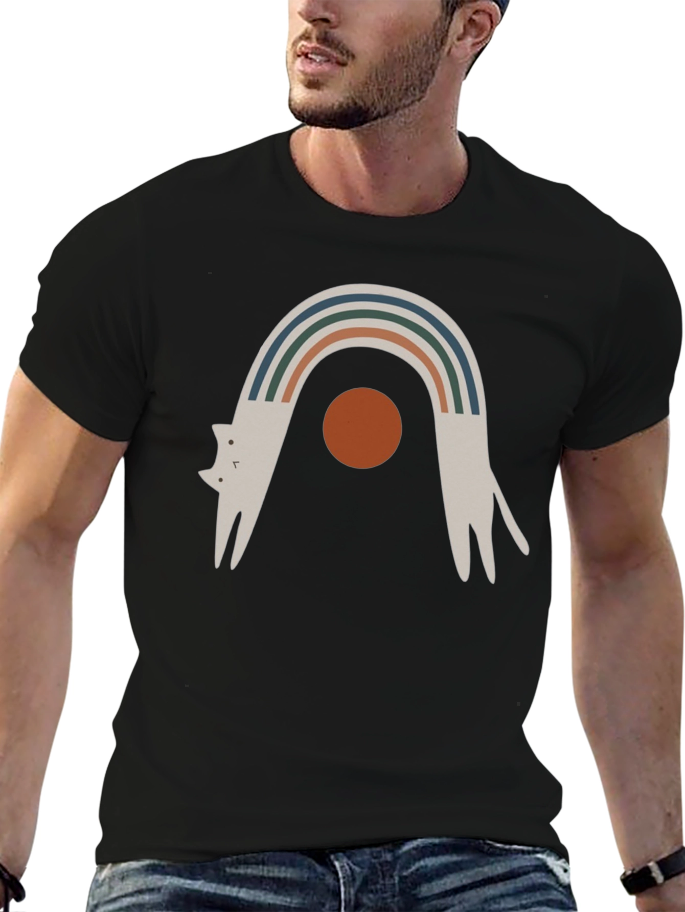 Arched Cat Graphic Tee - Black