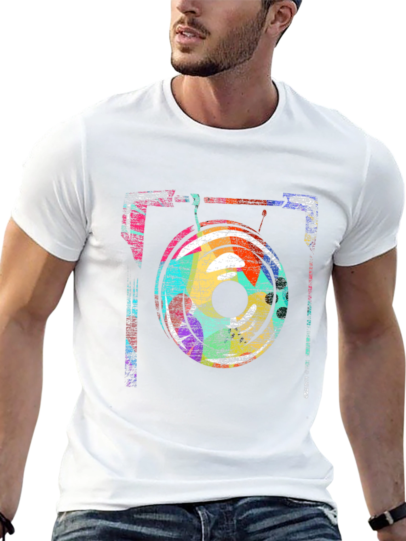 Abstract Turntable Graphic Tee - Retro DJ Style