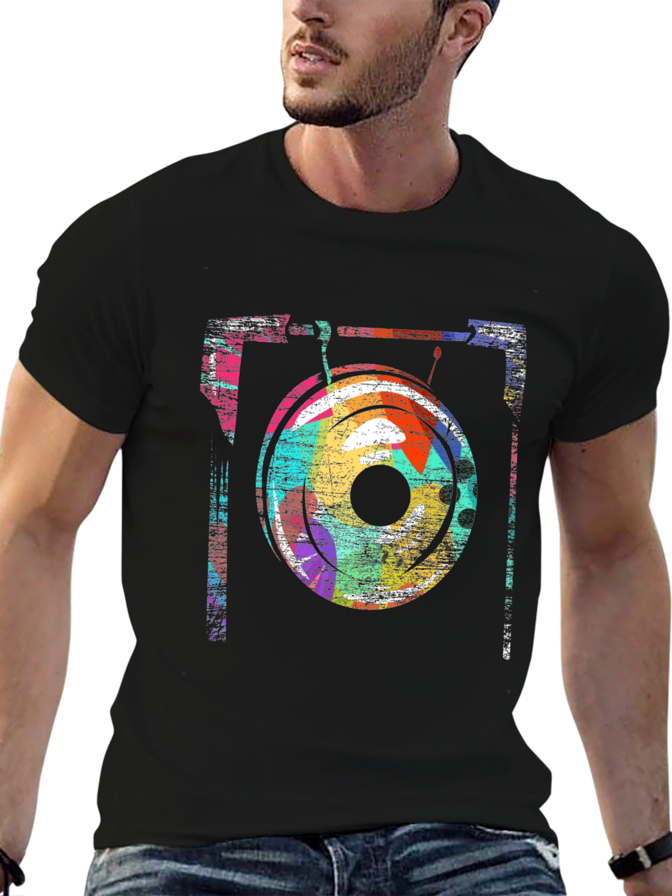 Abstract Turntable Graphic Tee - Retro DJ Style