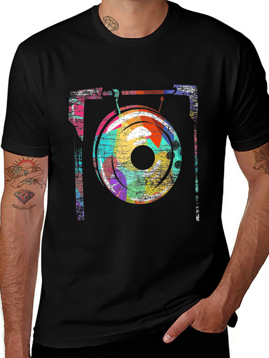 Abstract Turntable Graphic Tee - Retro DJ Style