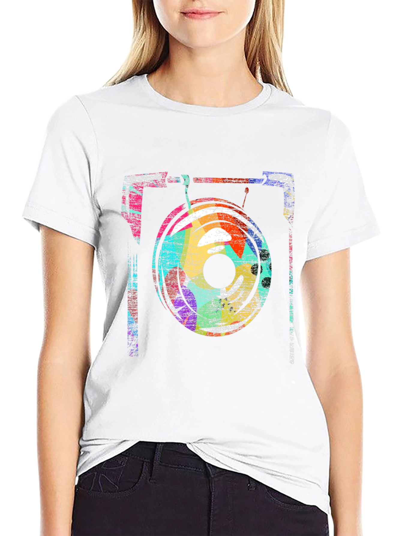 Abstract Turntable Graphic Tee - Retro DJ Style