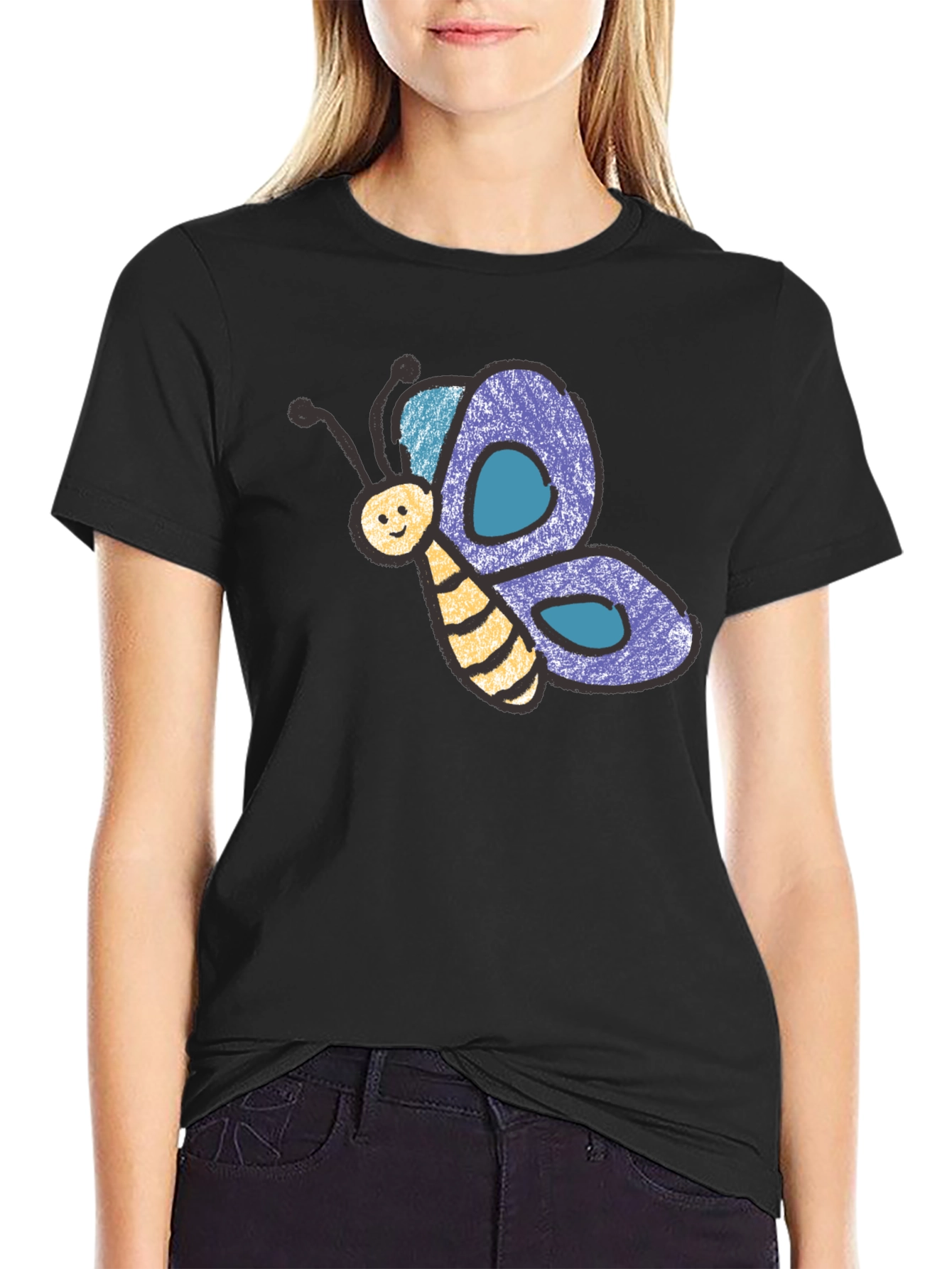 Cute Butterfly Graphic Black T-Shirt