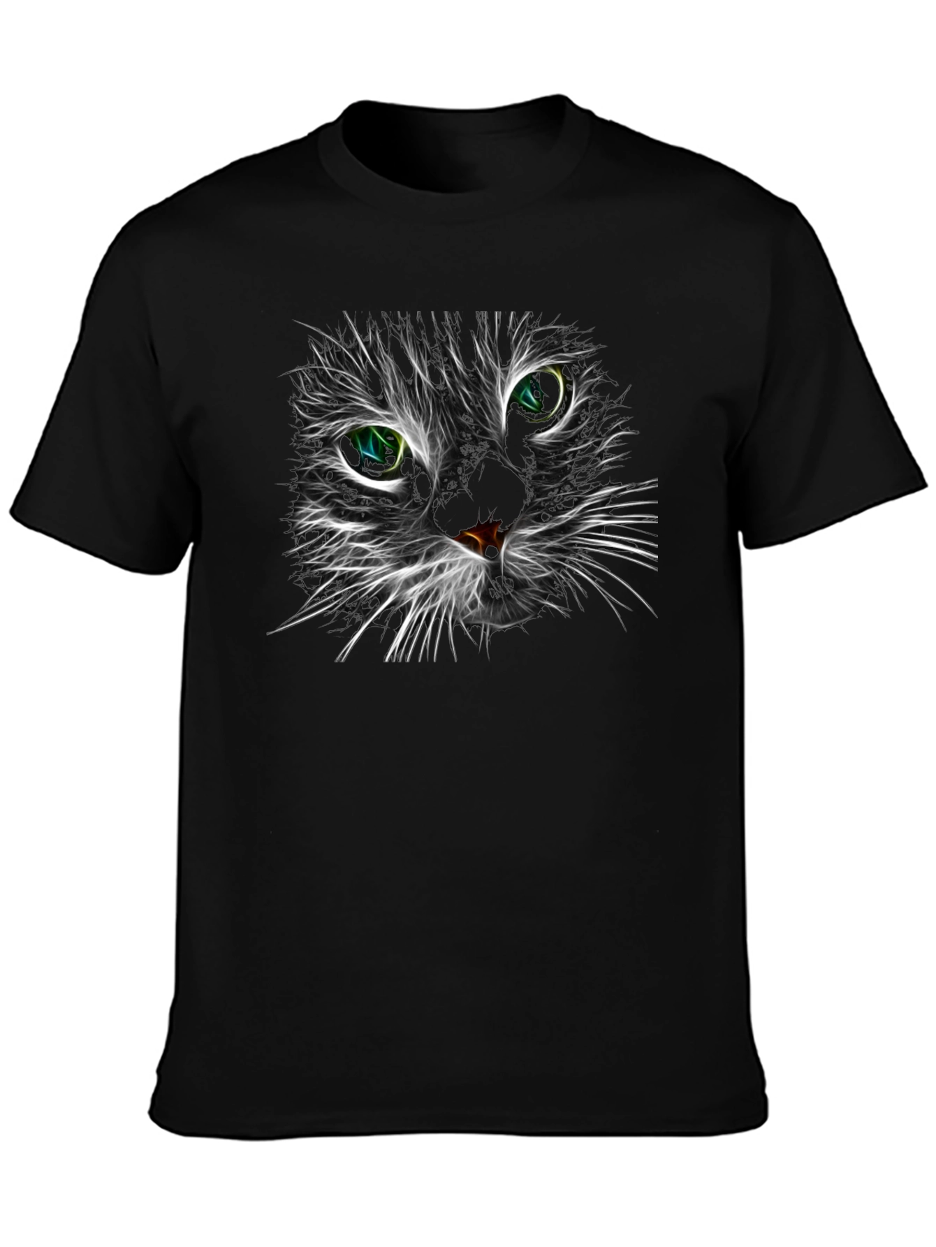 Neon Cat Face Graphic Black T-Shirt