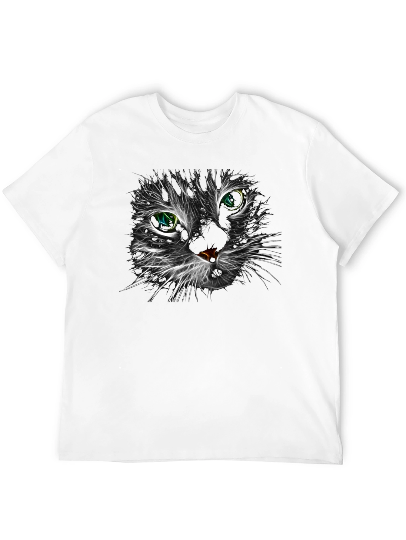Neon Cat Face Graphic Black T-Shirt