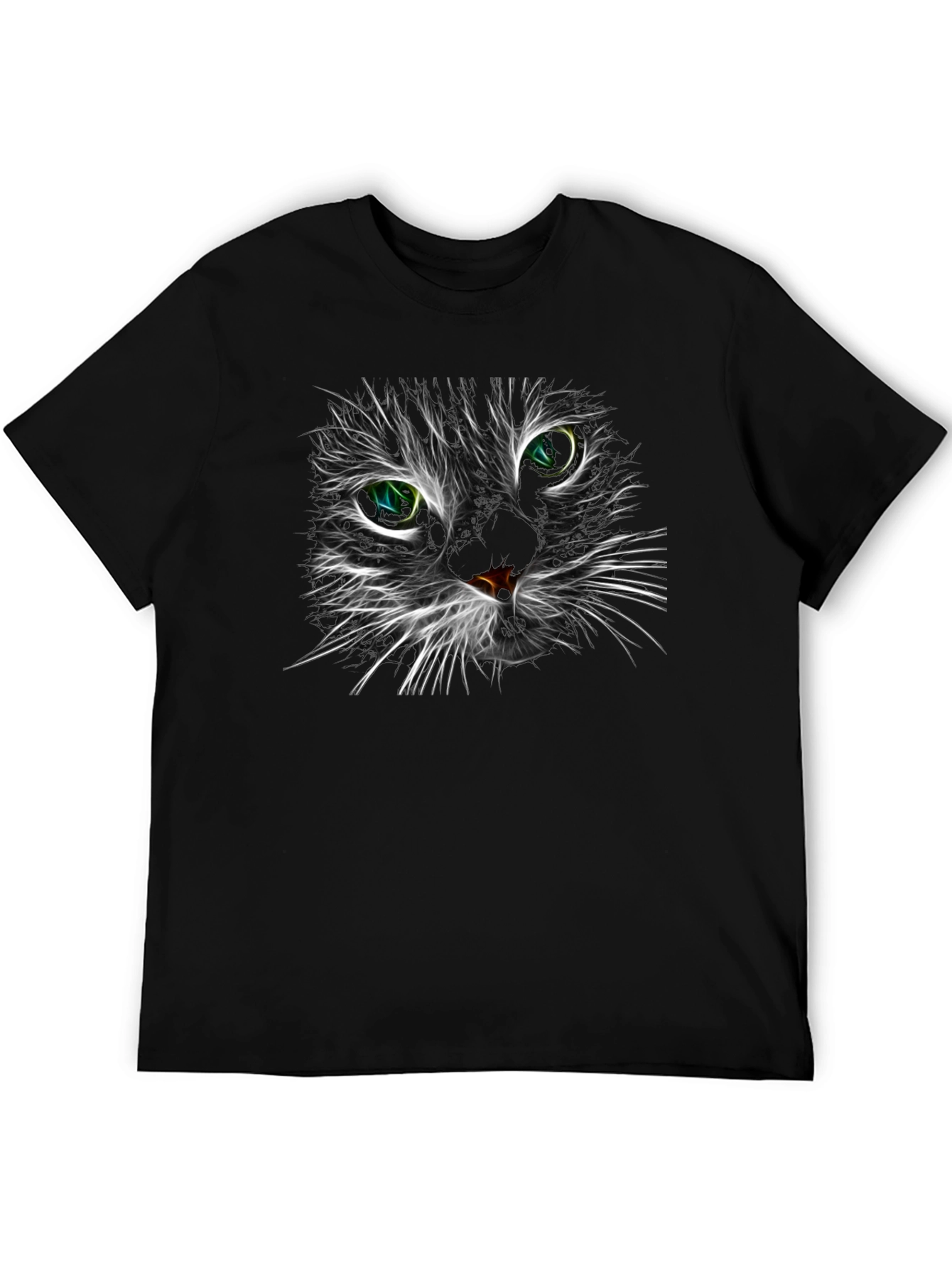 Neon Cat Face Graphic Black T-Shirt