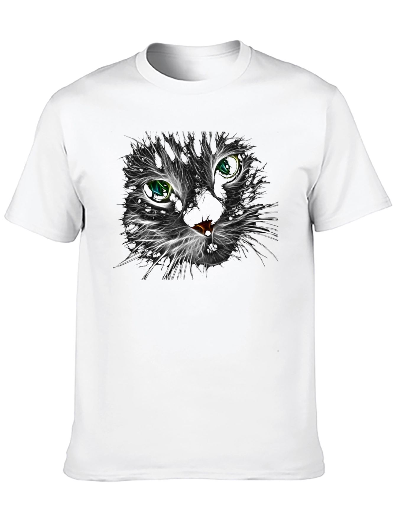 Neon Cat Face Graphic Black T-Shirt