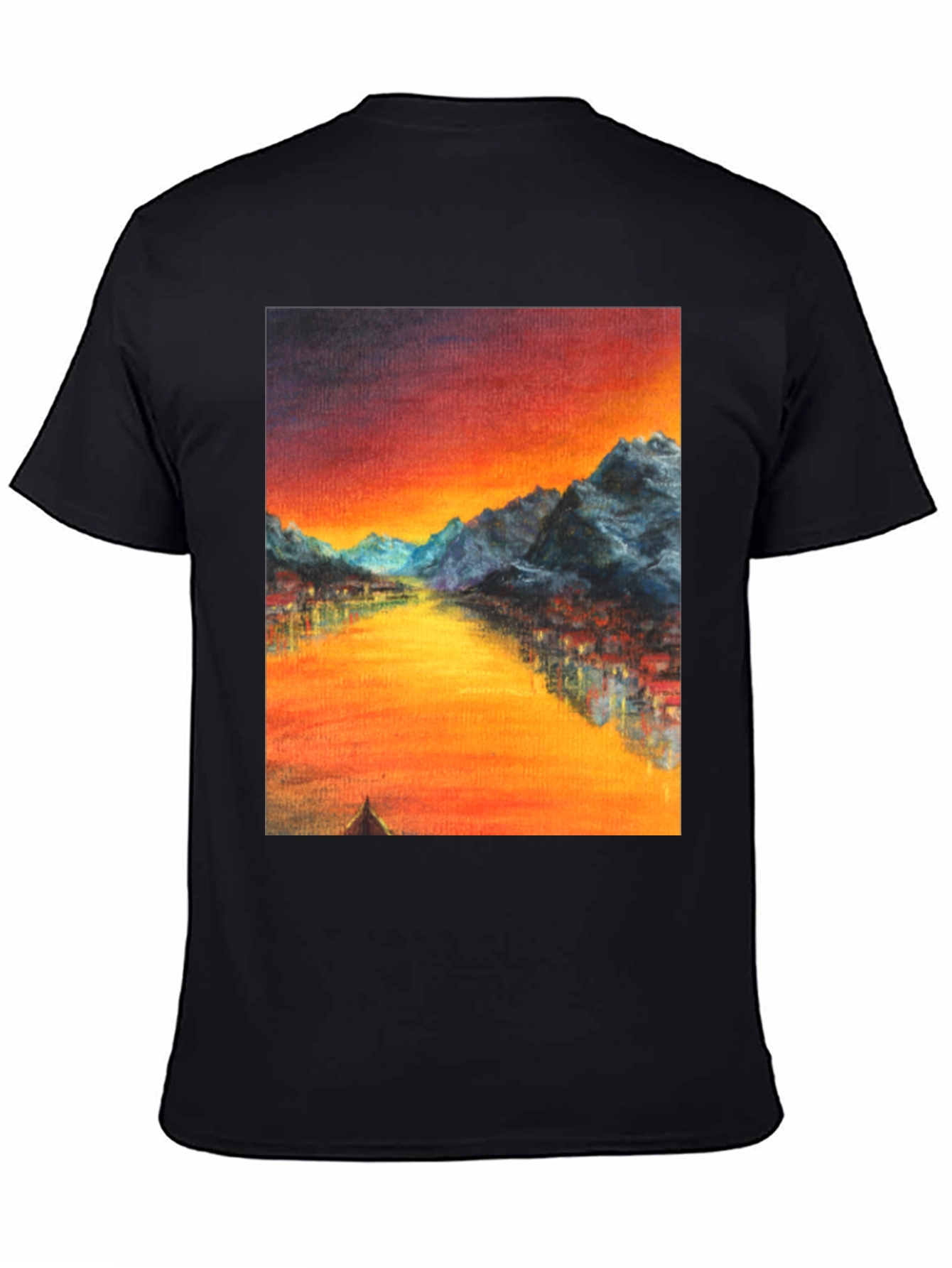 Sunset Mountain River Graphic Tee - Black