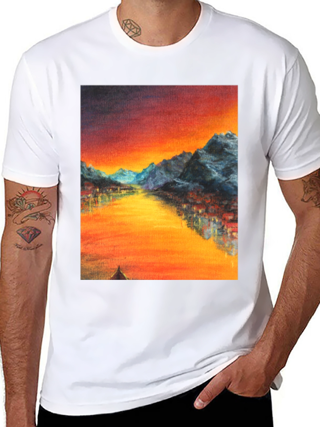 Sunset Mountain River Graphic Tee - Black