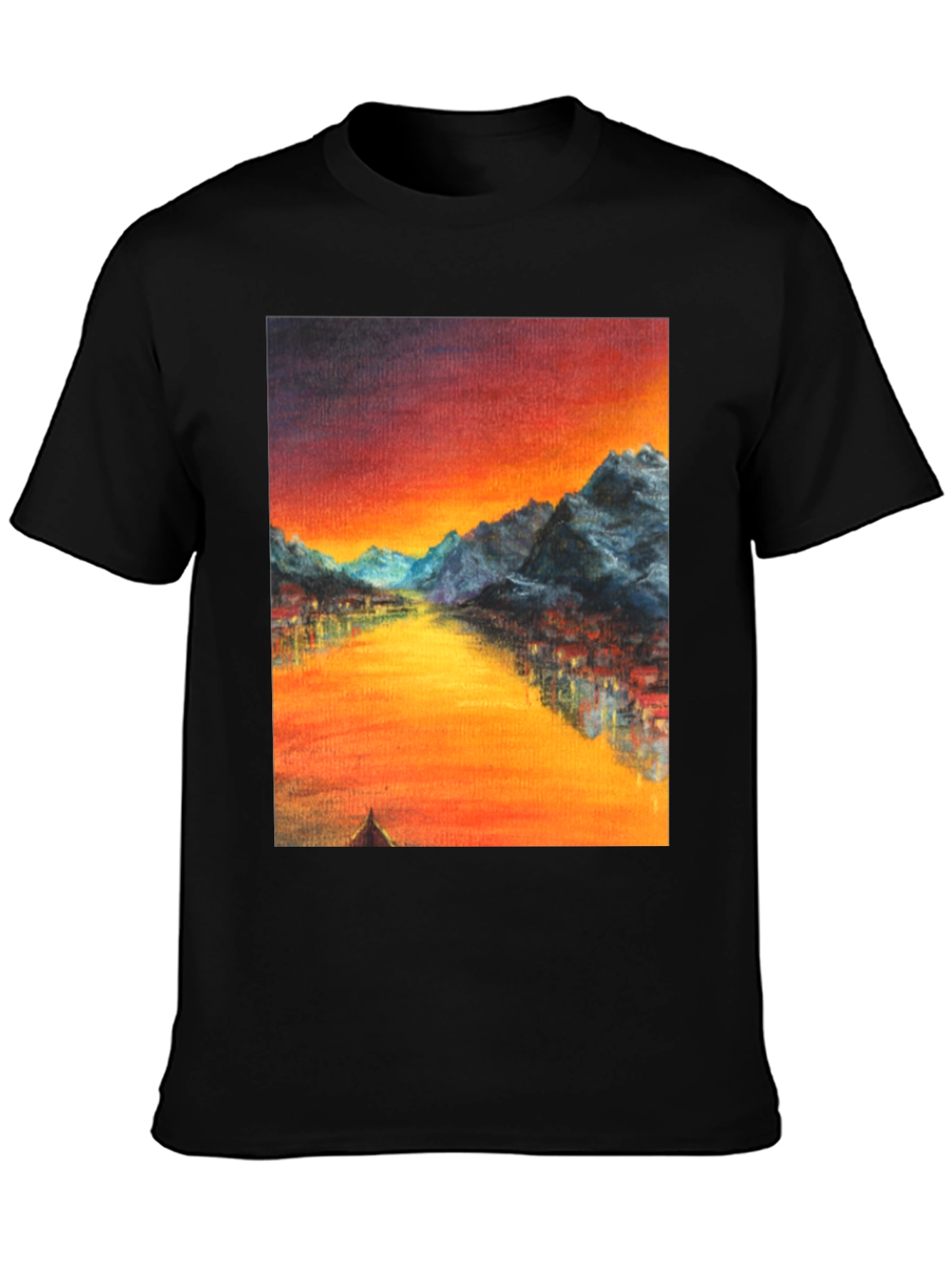 Sunset Mountain River Graphic Tee - Black