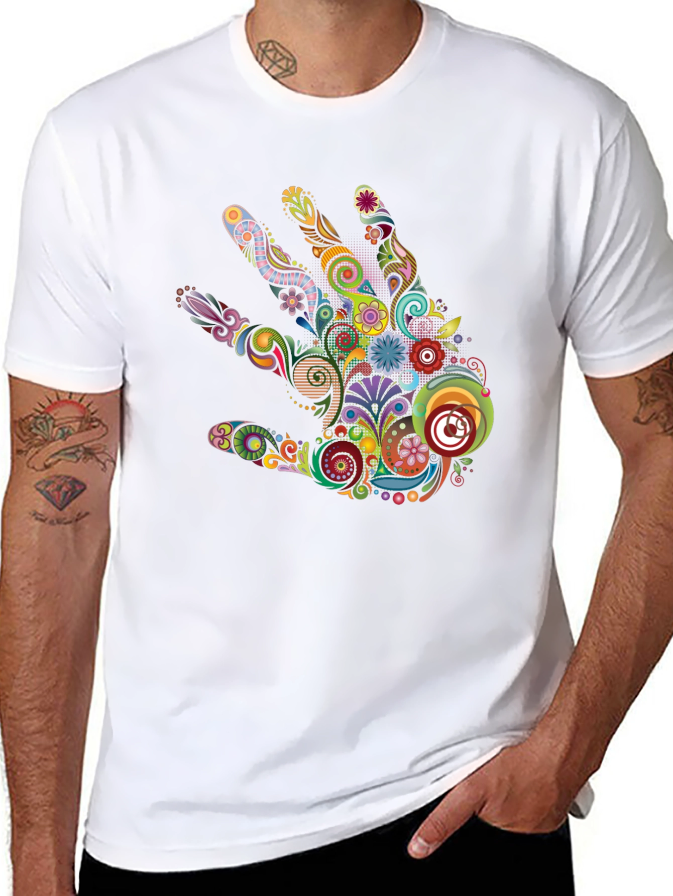 Abstract Floral Hand Graphic Black T-Shirt
