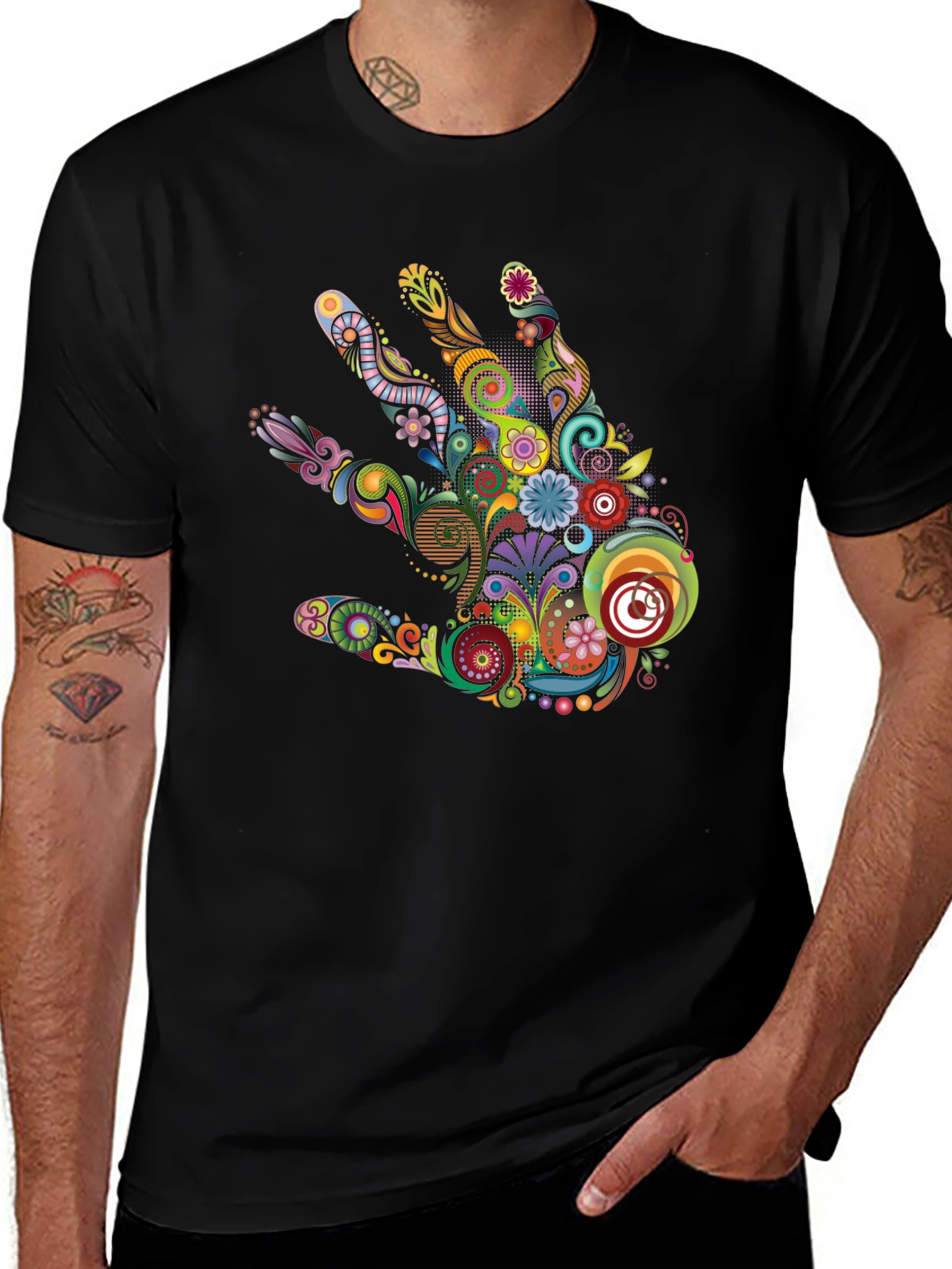 Abstract Floral Hand Graphic Black T-Shirt