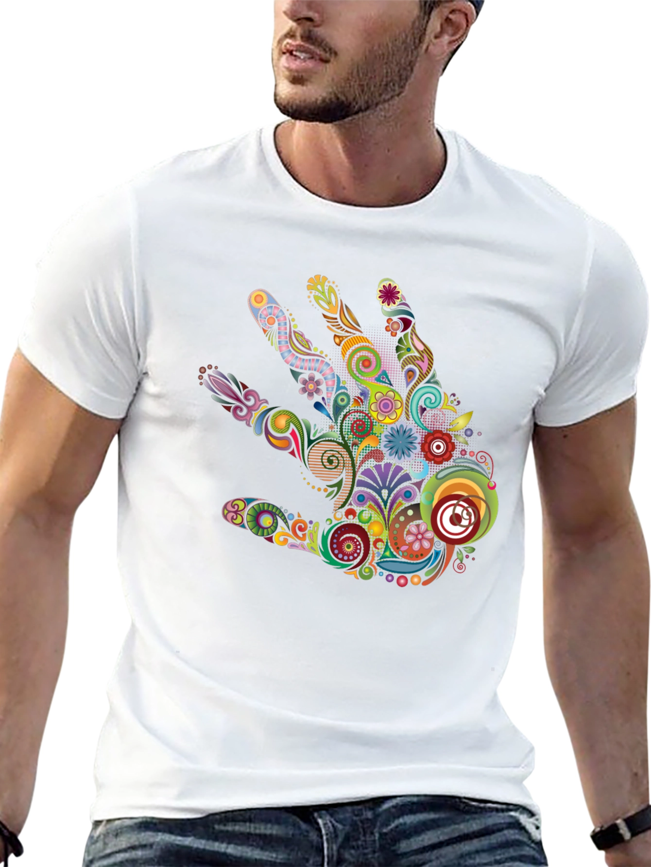 Abstract Floral Hand Graphic Black T-Shirt