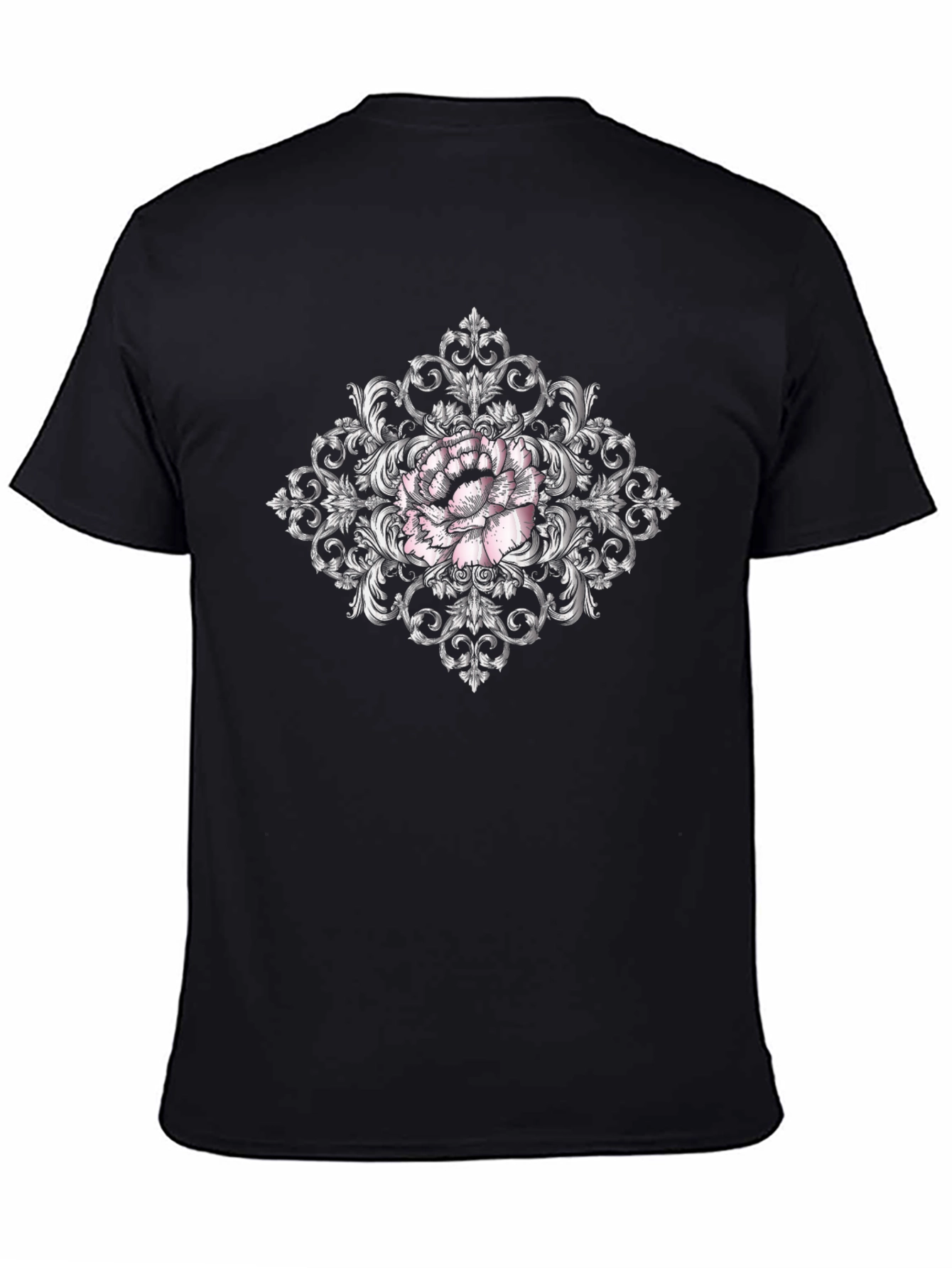 Ornate Floral Print Black T-Shirt