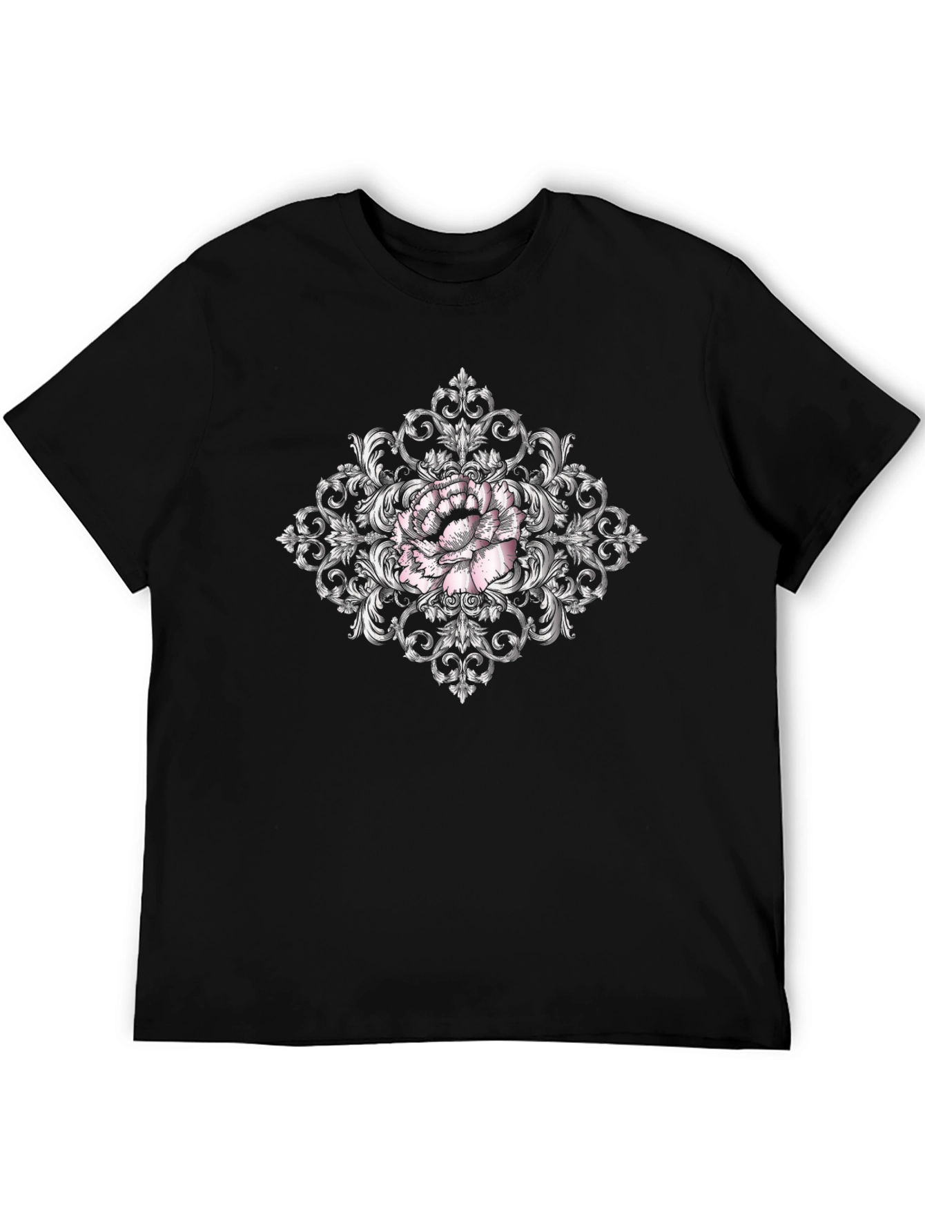 Ornate Floral Print Black T-Shirt