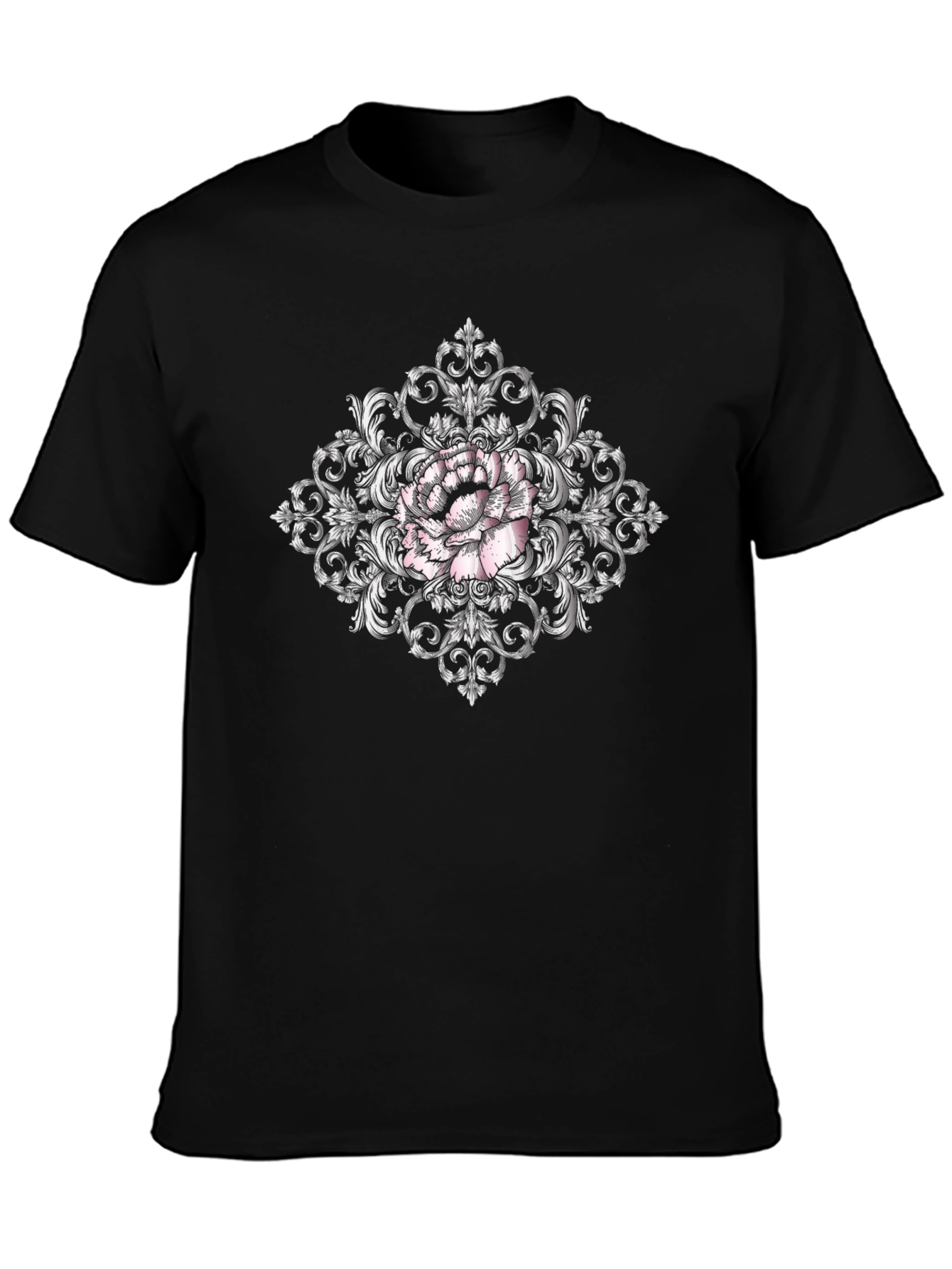 Ornate Floral Print Black T-Shirt