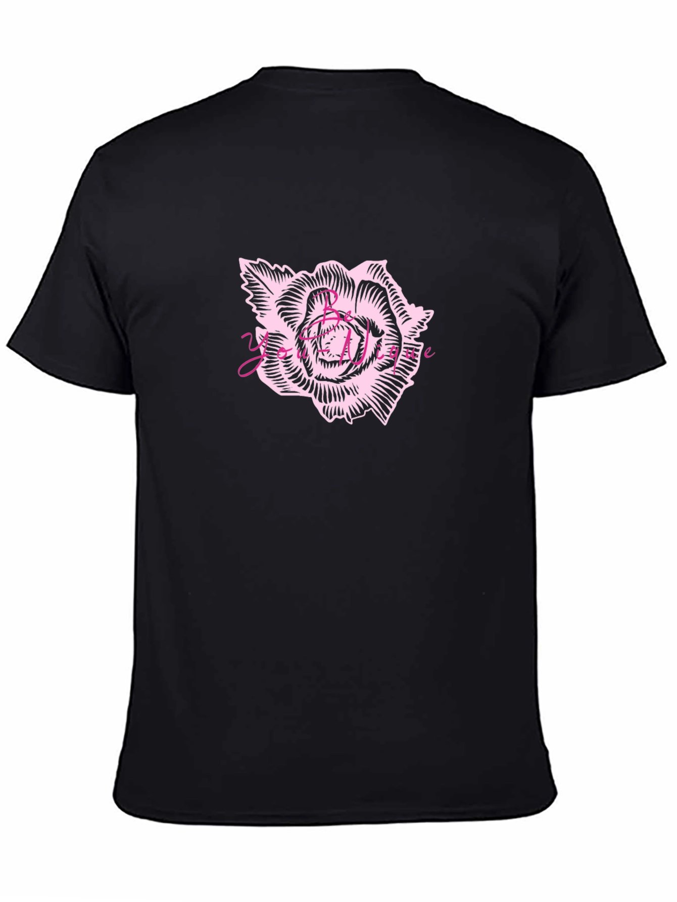 Mens Black Graphic Tee - Rose Print