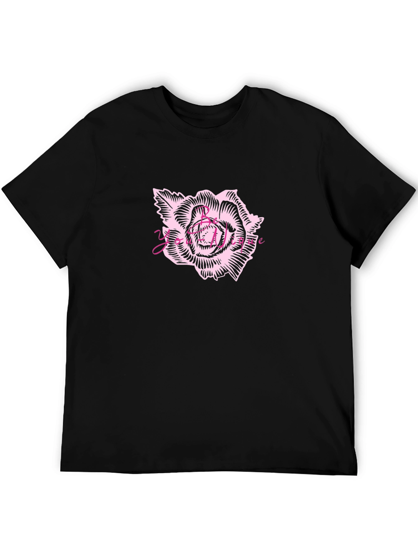Mens Black Graphic Tee - Rose Print