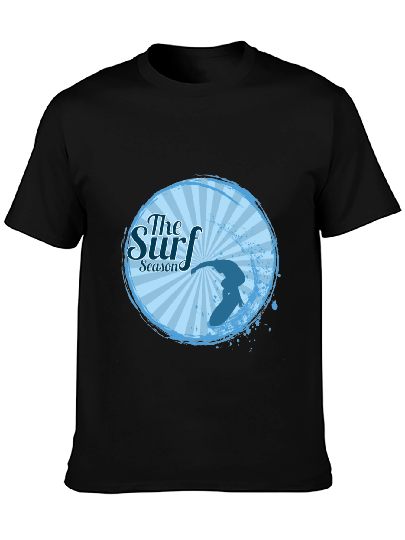 Surf Season Black T-Shirt Surfer Design
