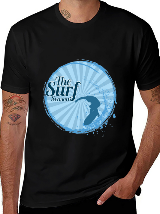 Surf Season Black T-Shirt Surfer Design
