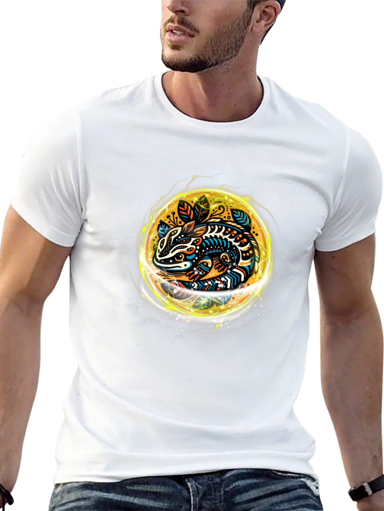 Abstract Lizard Graphic Tee - Black