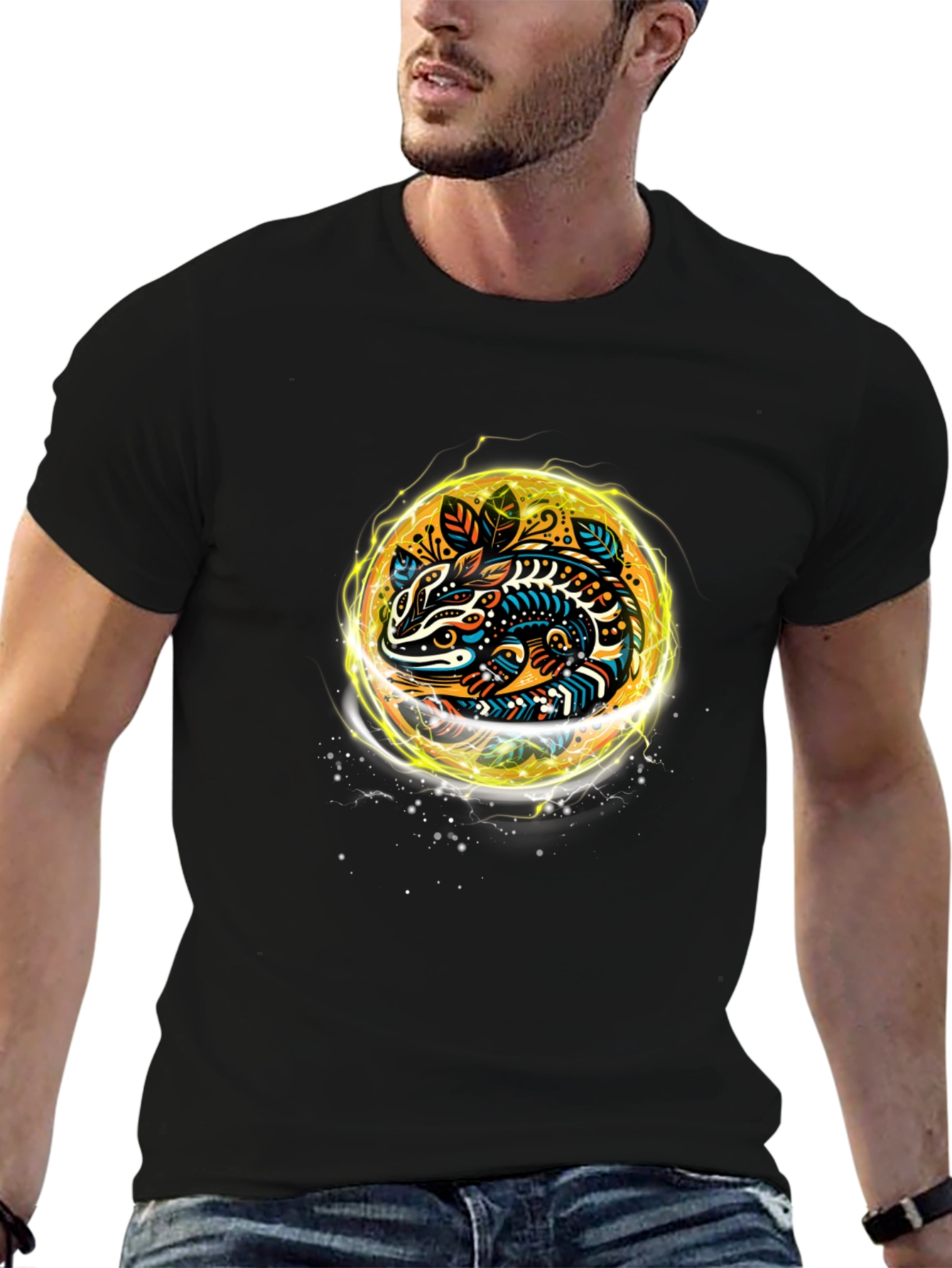 Abstract Lizard Graphic Tee - Black