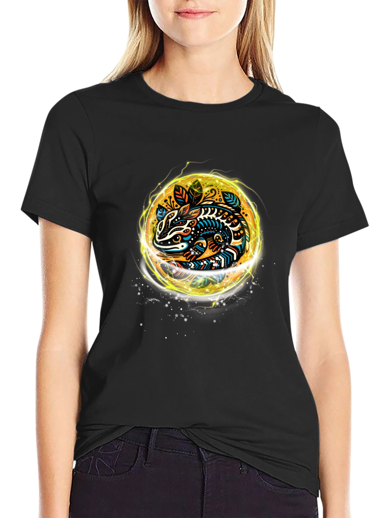Abstract Lizard Graphic Tee - Black