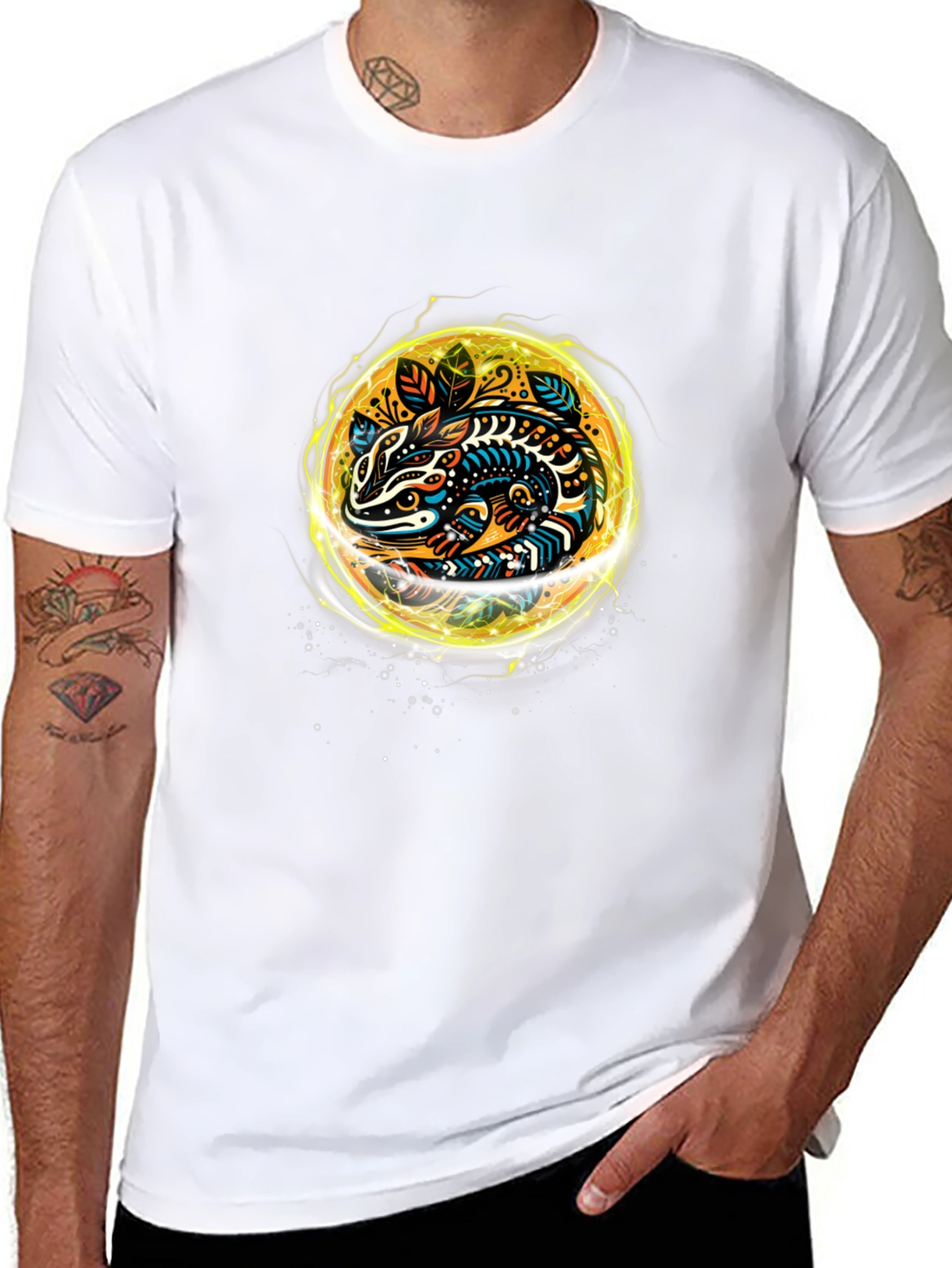 Abstract Lizard Graphic Tee - Black