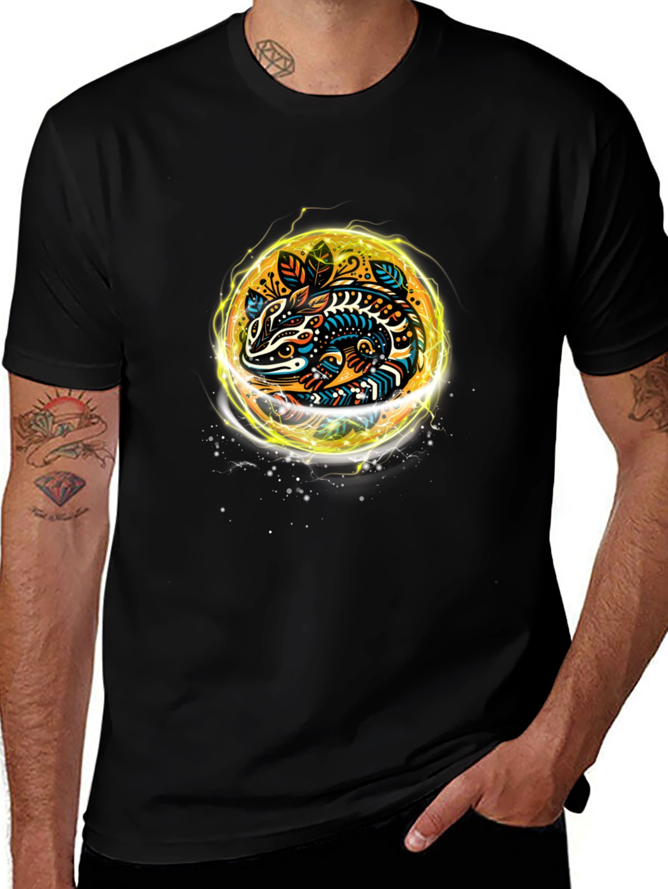 Abstract Lizard Graphic Tee - Black