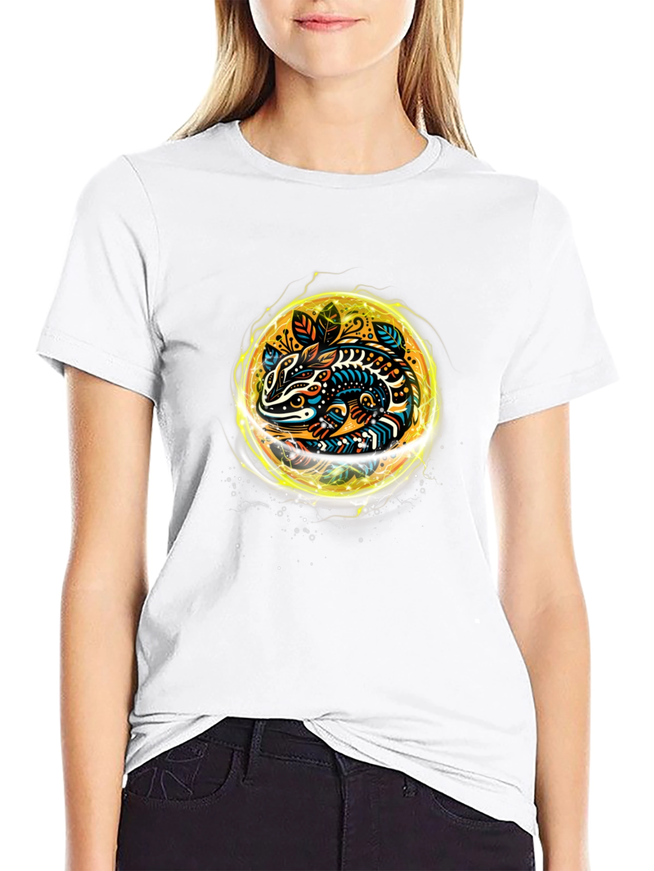 Abstract Lizard Graphic Tee - Black