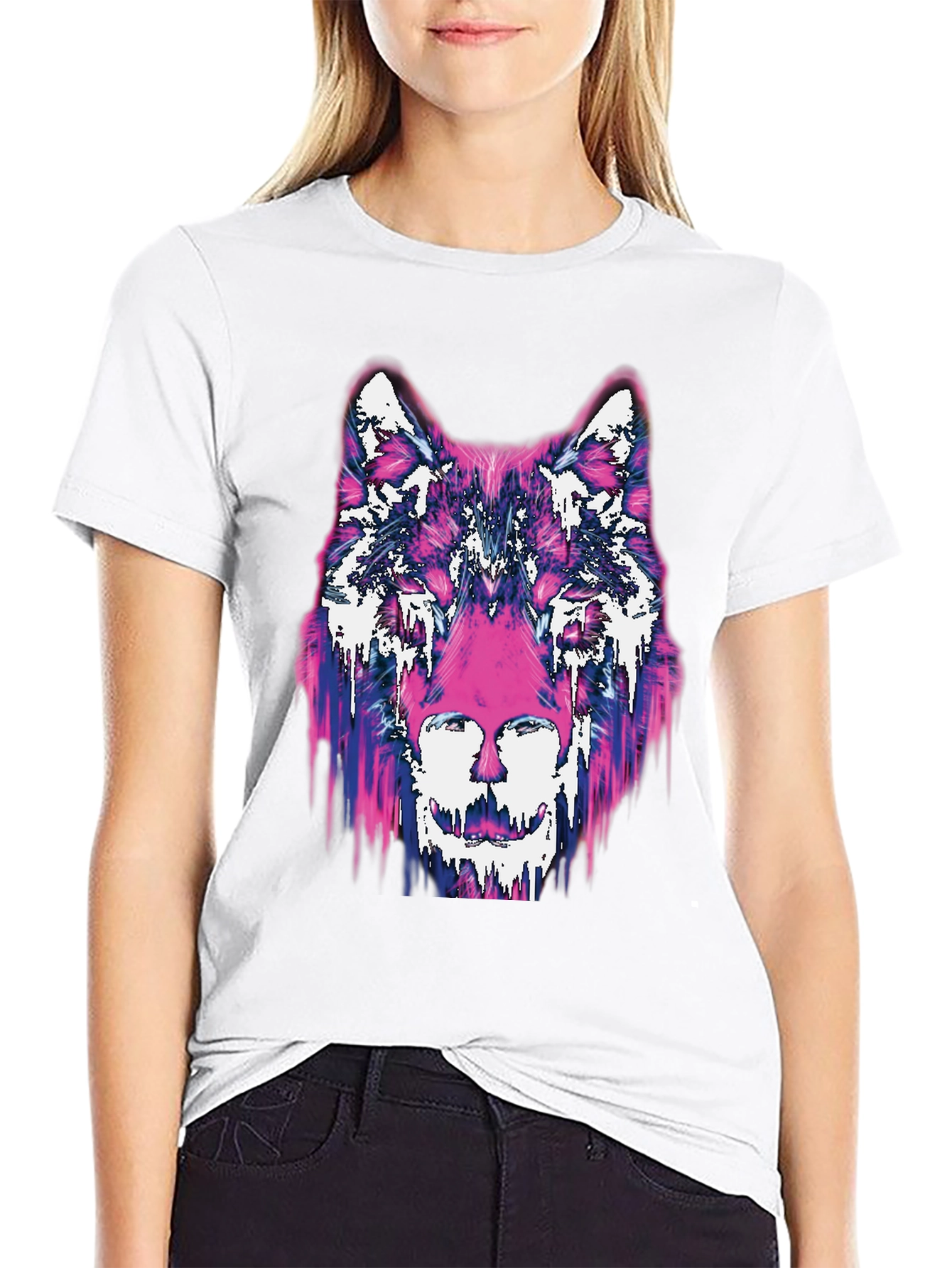 Abstract Wolf Graphic Black T-Shirt