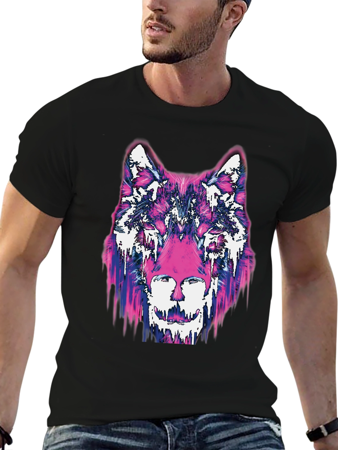 Abstract Wolf Graphic Black T-Shirt