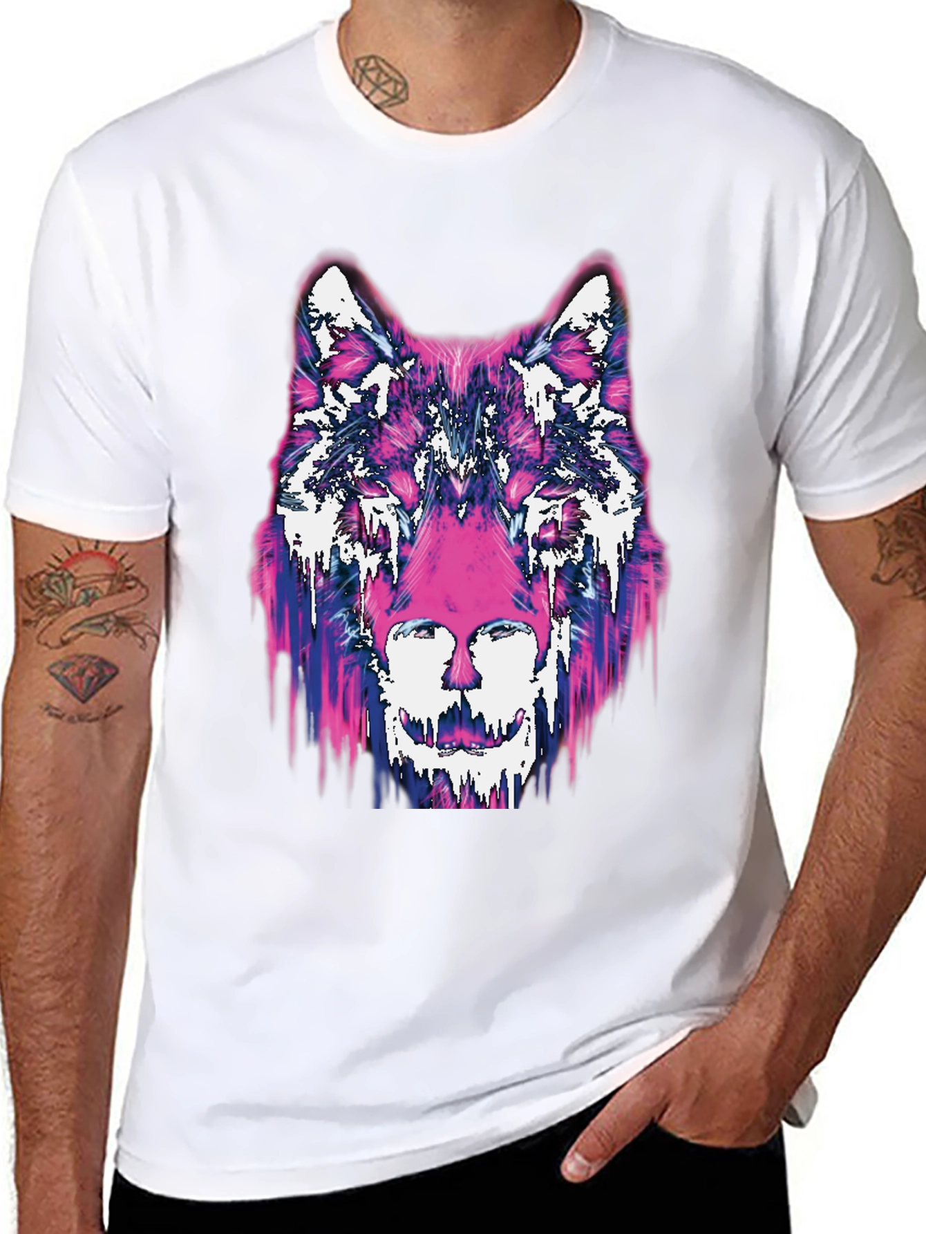Abstract Wolf Graphic Black T-Shirt