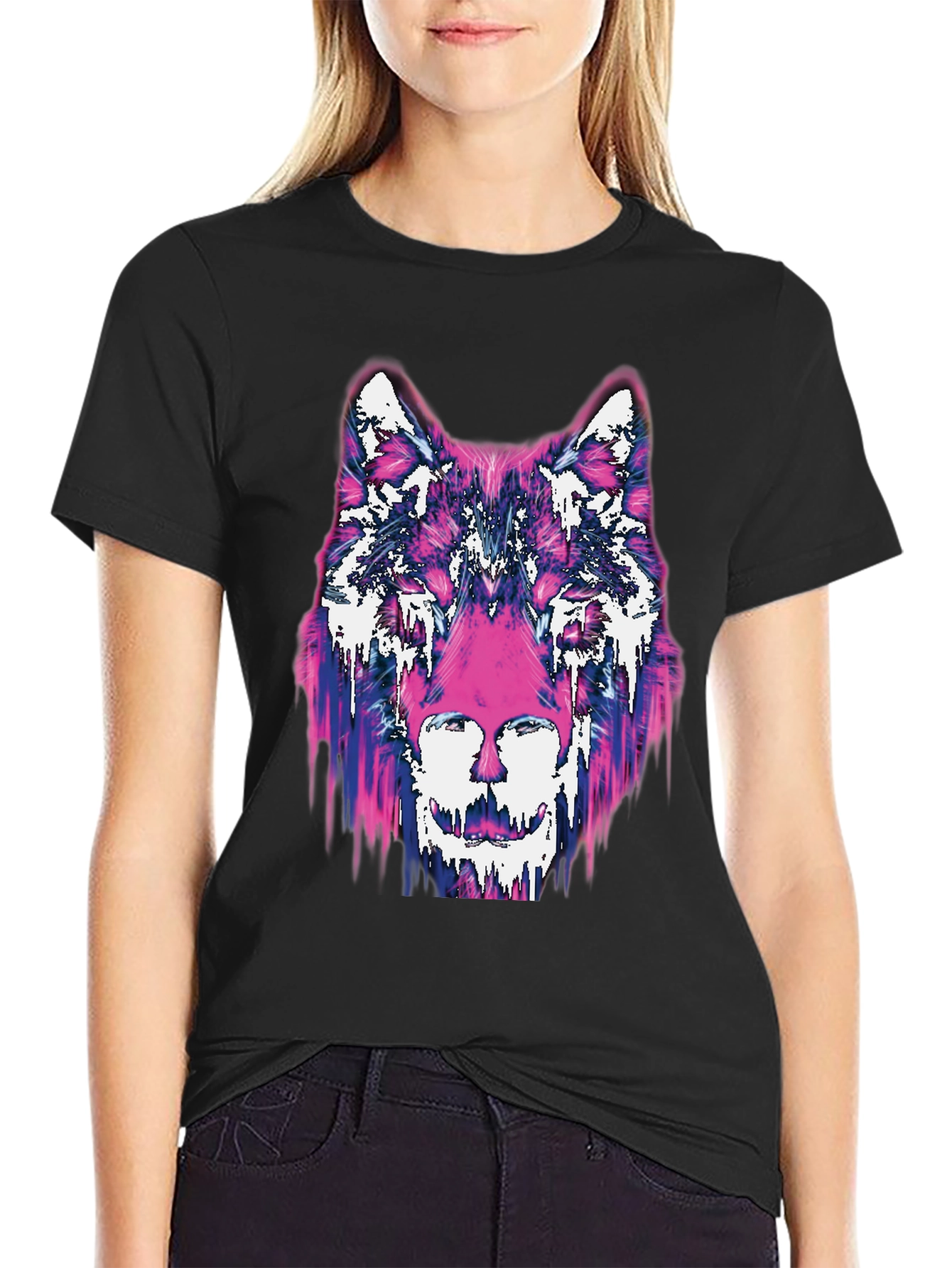 Abstract Wolf Graphic Black T-Shirt