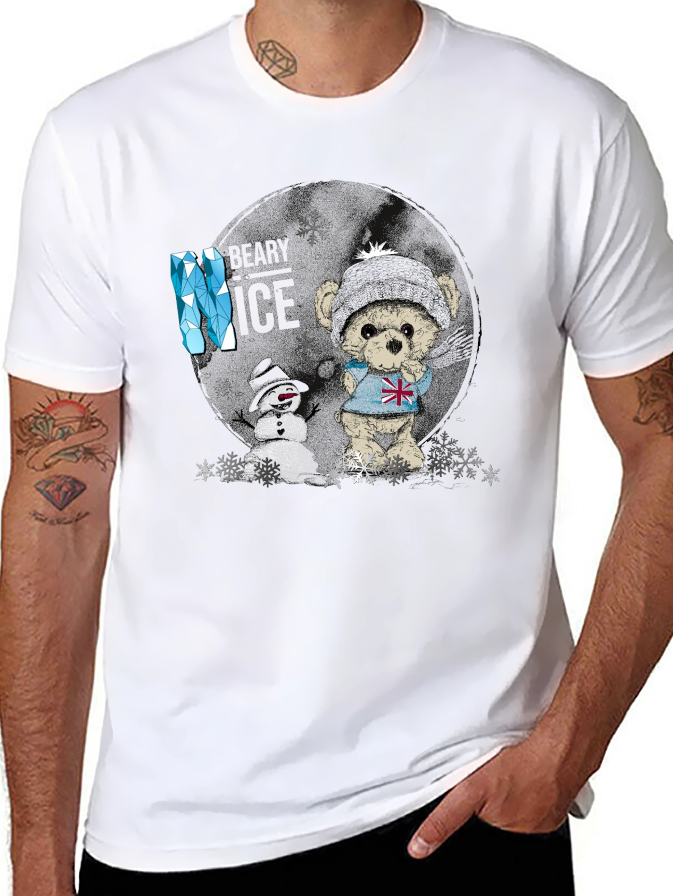 Winter Bear & Snowman Graphic T-Shirt
