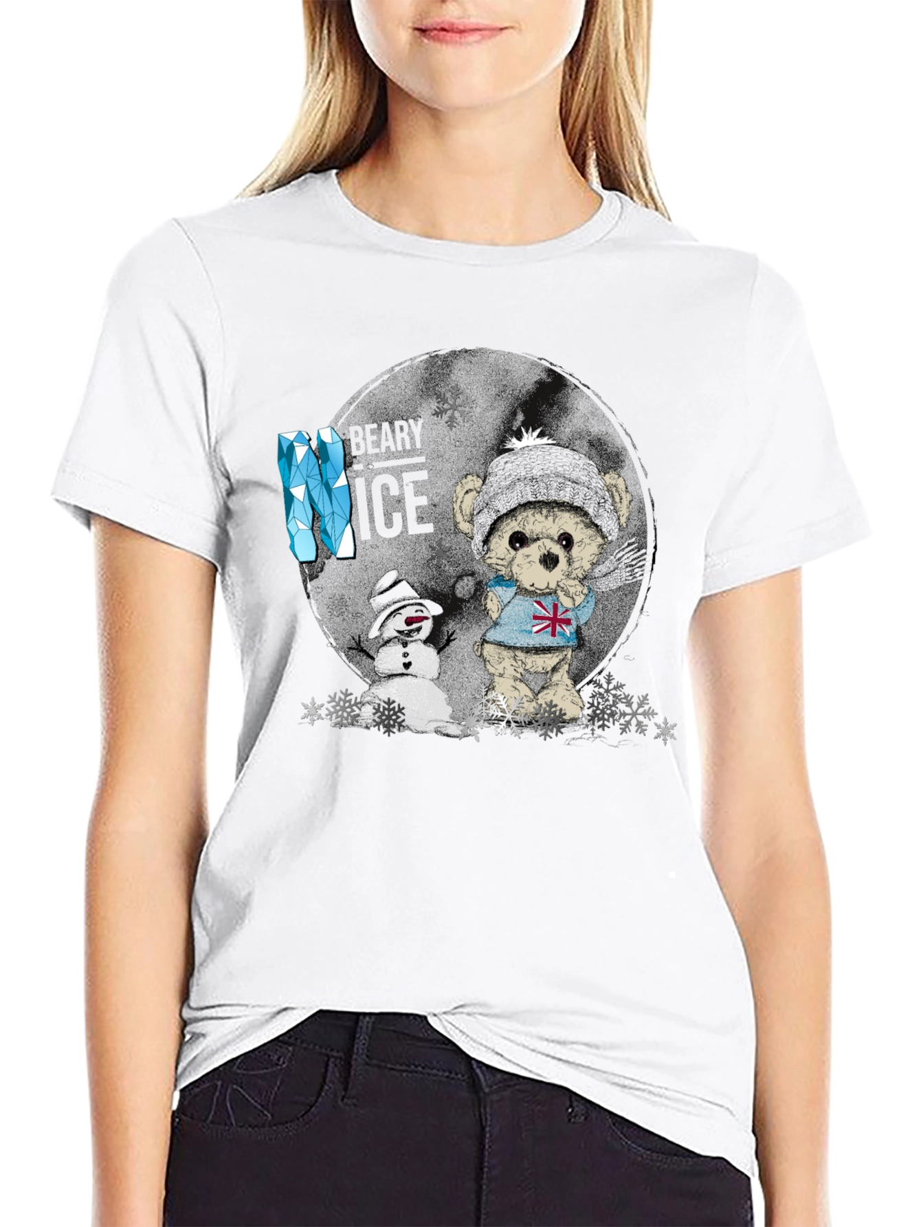 Winter Bear & Snowman Graphic T-Shirt