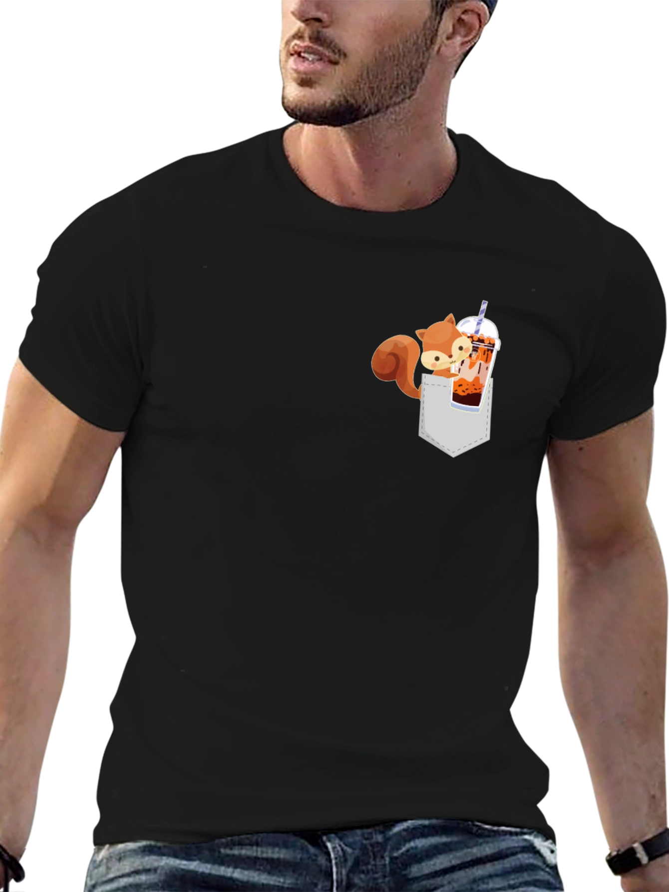 Squirrel in Pocket Bubble Tea T-Shirt