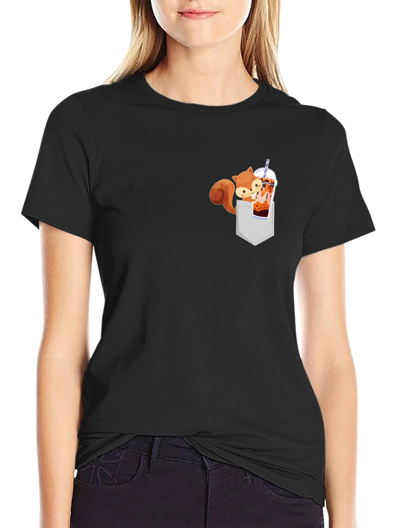 Squirrel in Pocket Bubble Tea T-Shirt