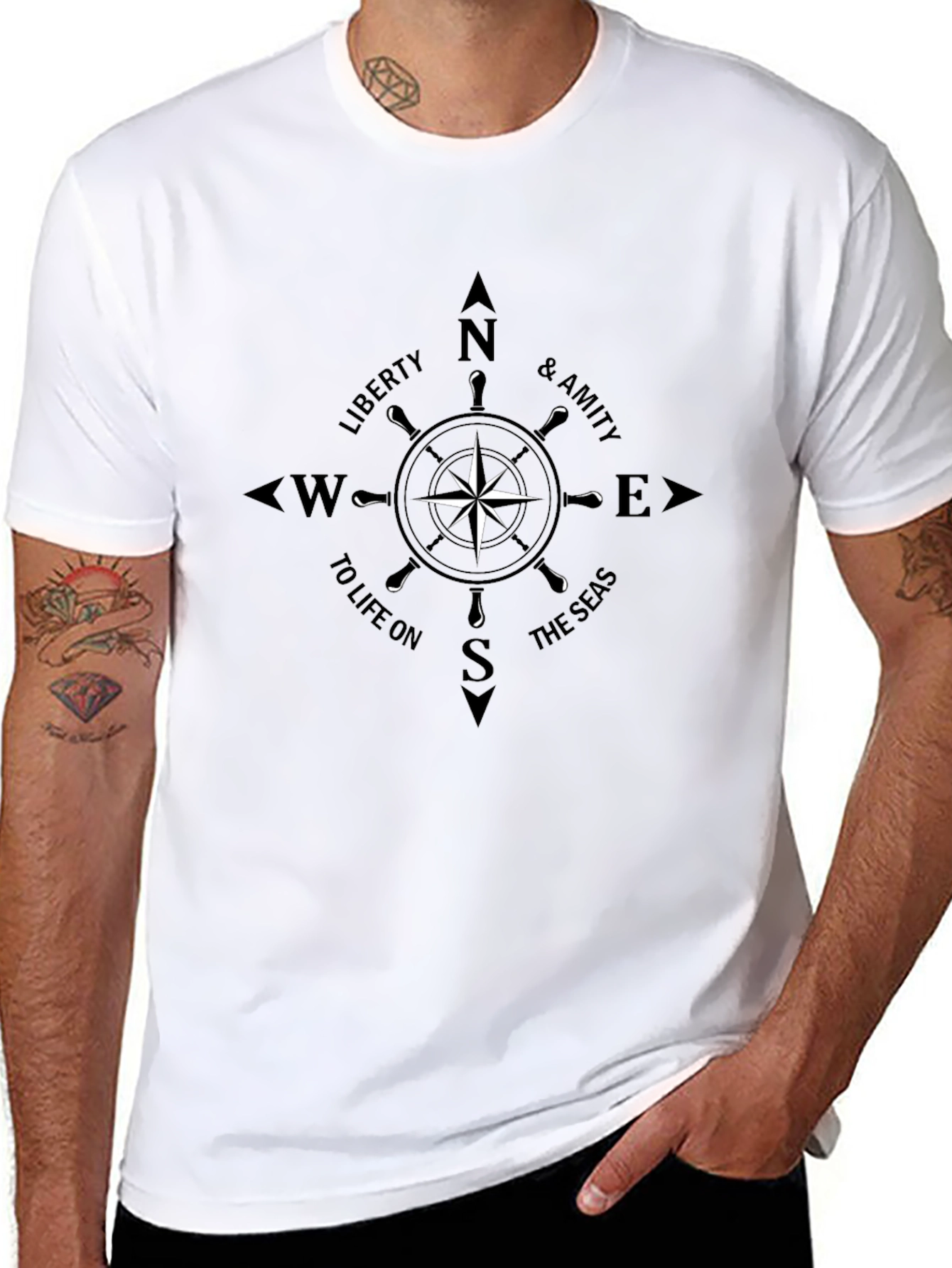 Nautical Compass Graphic T-Shirt - Black