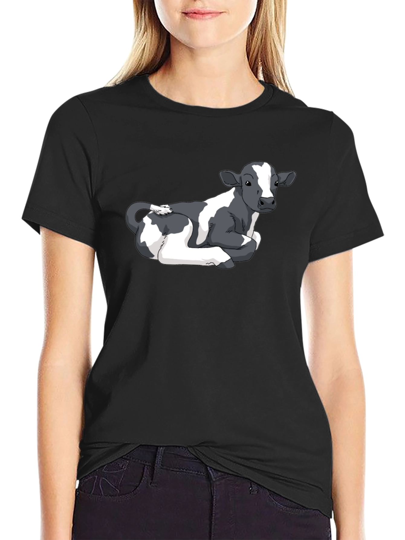 Cow Graphic Tee - Black Cotton Comfort