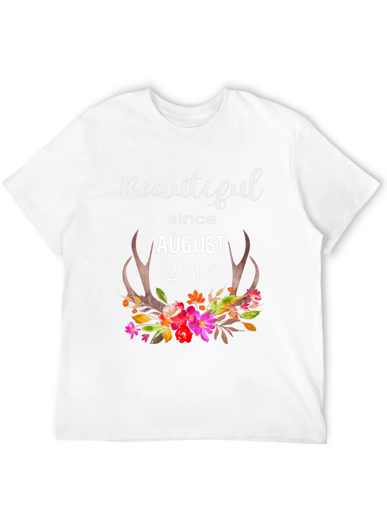 Beautiful Since August 2016 Floral Antler T-Shirt