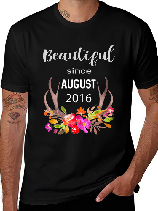 Beautiful Since August 2016 Floral Antler T-Shirt