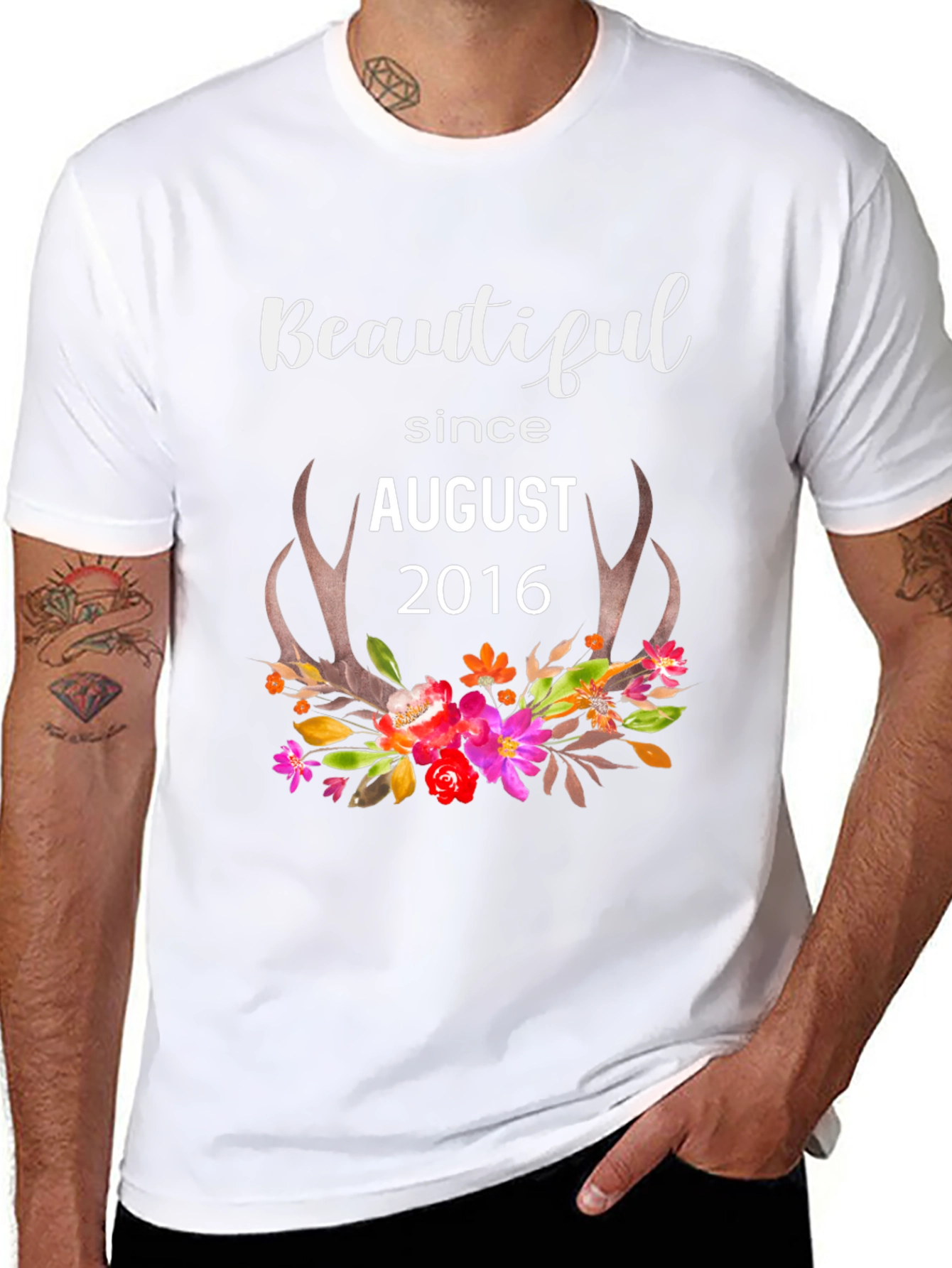 Beautiful Since August 2016 Floral Antler T-Shirt