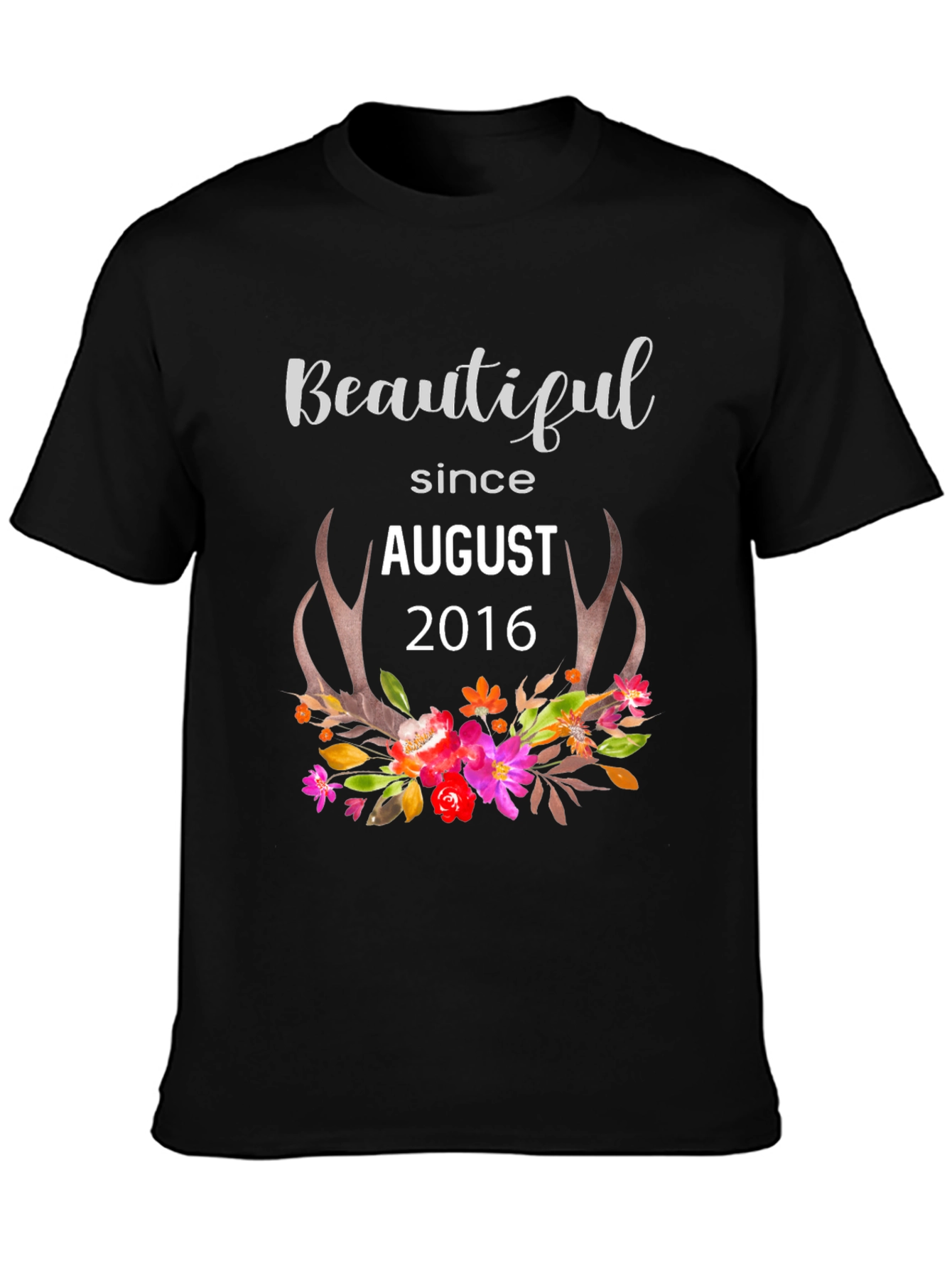 Beautiful Since August 2016 Floral Antler T-Shirt