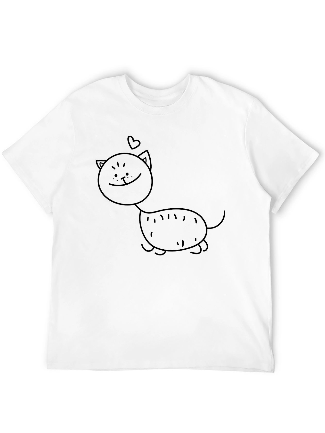 Mens Black Tee with Cat Cartoon