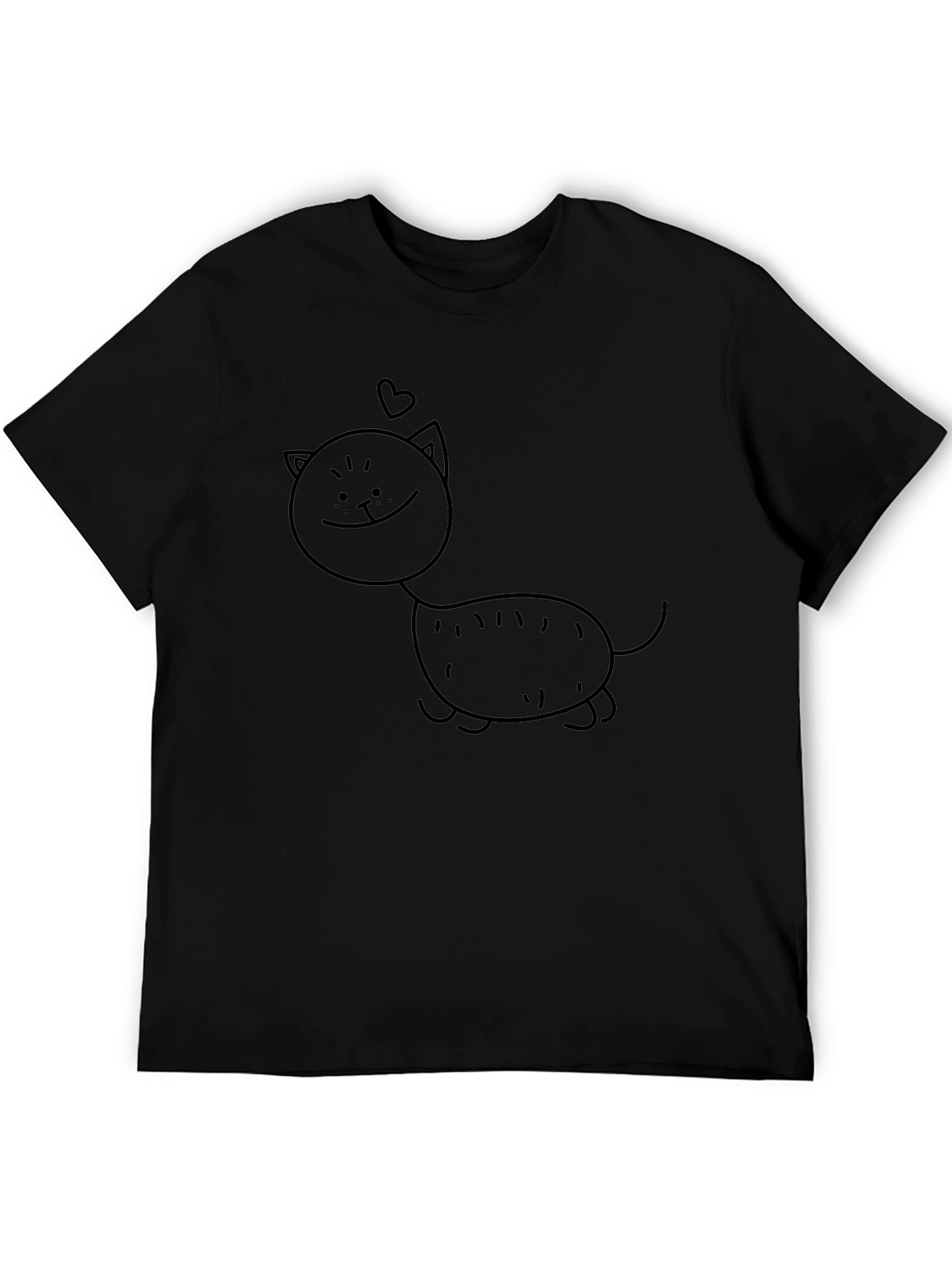 Mens Black Tee with Cat Cartoon
