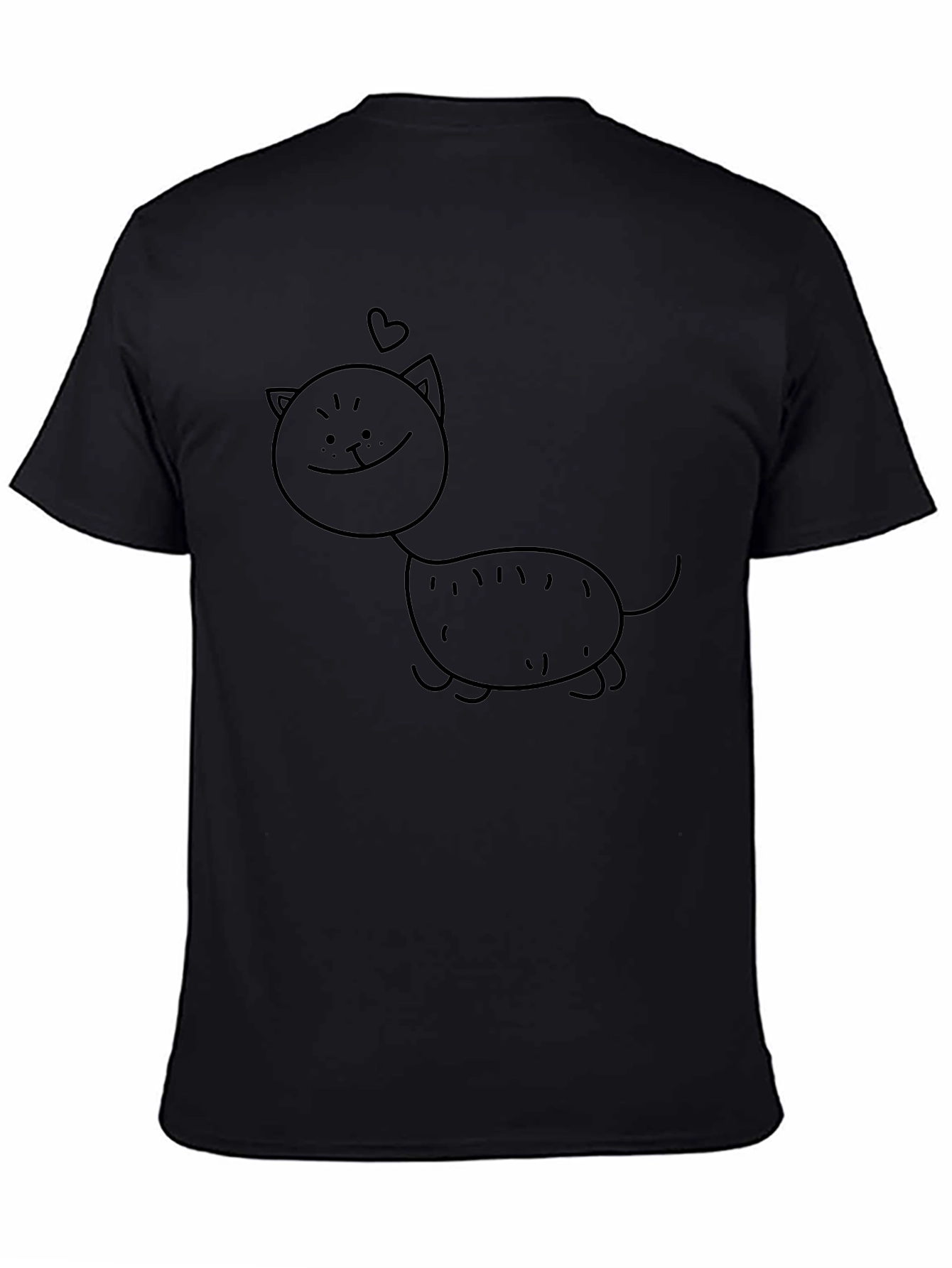 Mens Black Tee with Cat Cartoon