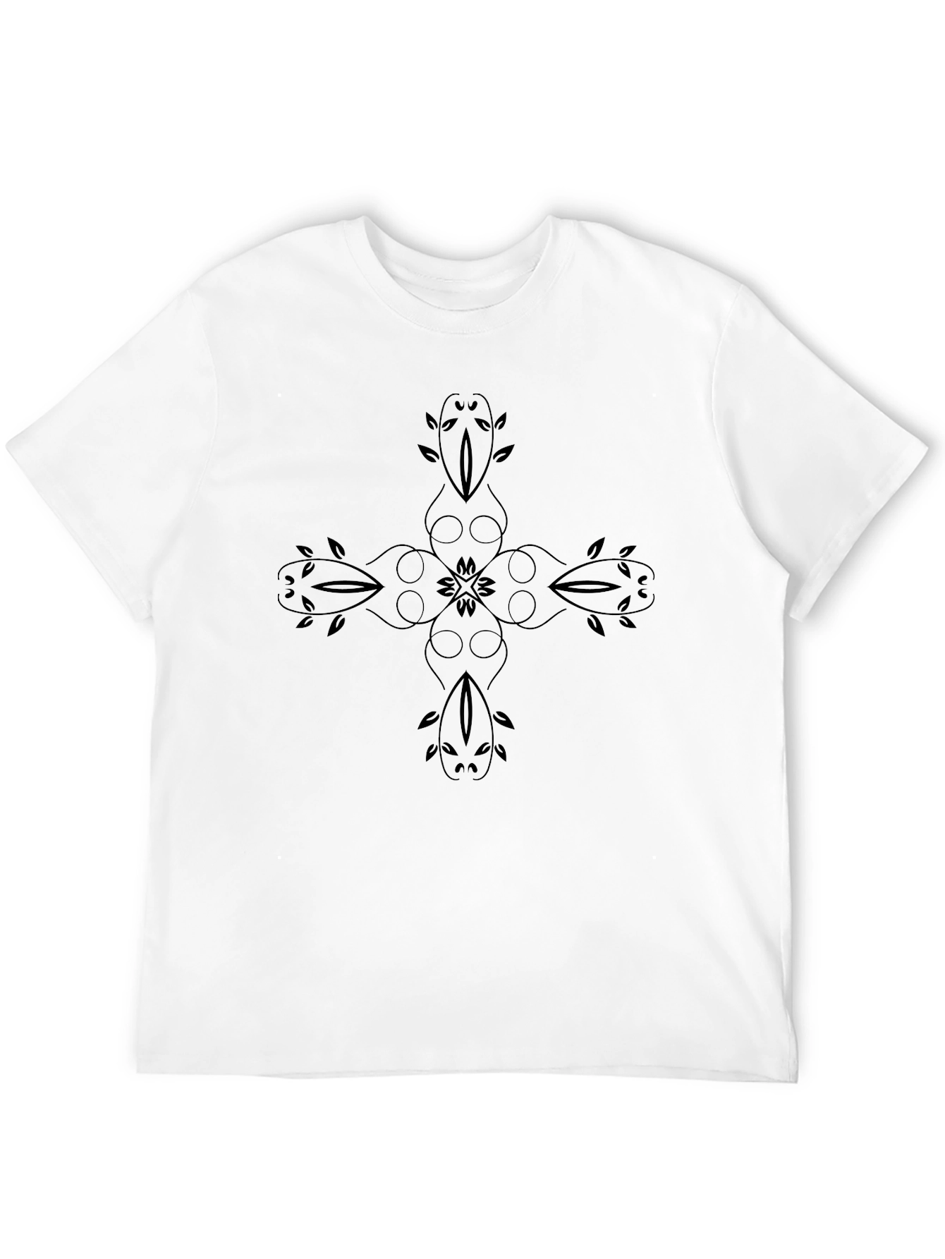 Elegant Black T-Shirt with Floral Cross Design