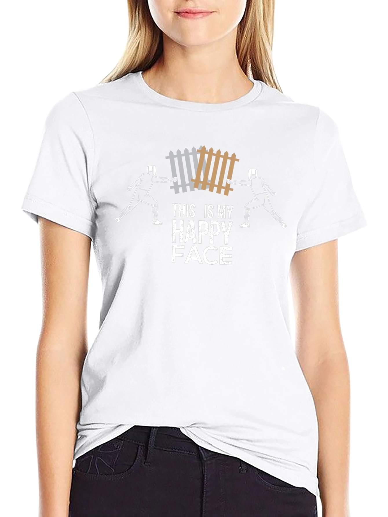 Fencing Happy Face Graphic Tee - Black