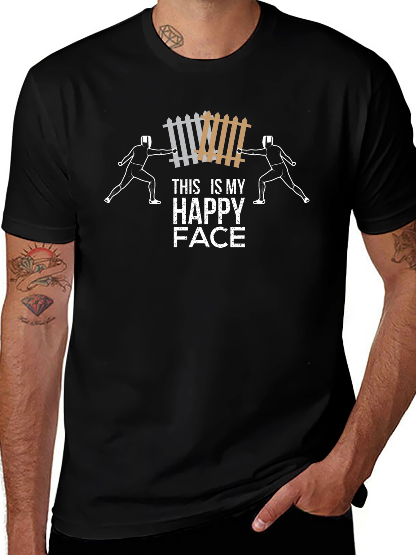 Fencing Happy Face Graphic Tee - Black